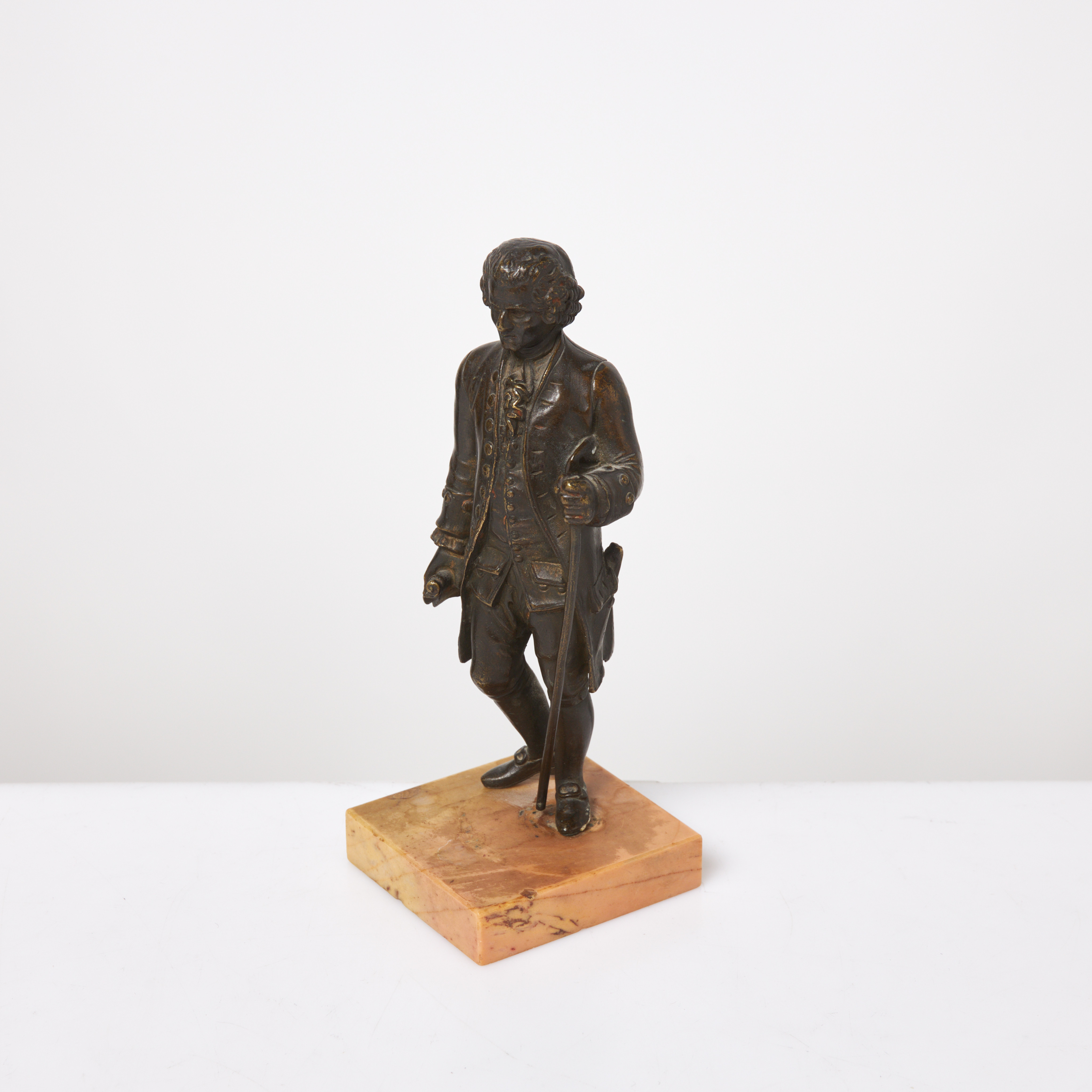SKULPTUR. Rosset, patinerad brons, 18/1900 tal, sockel i marmor.