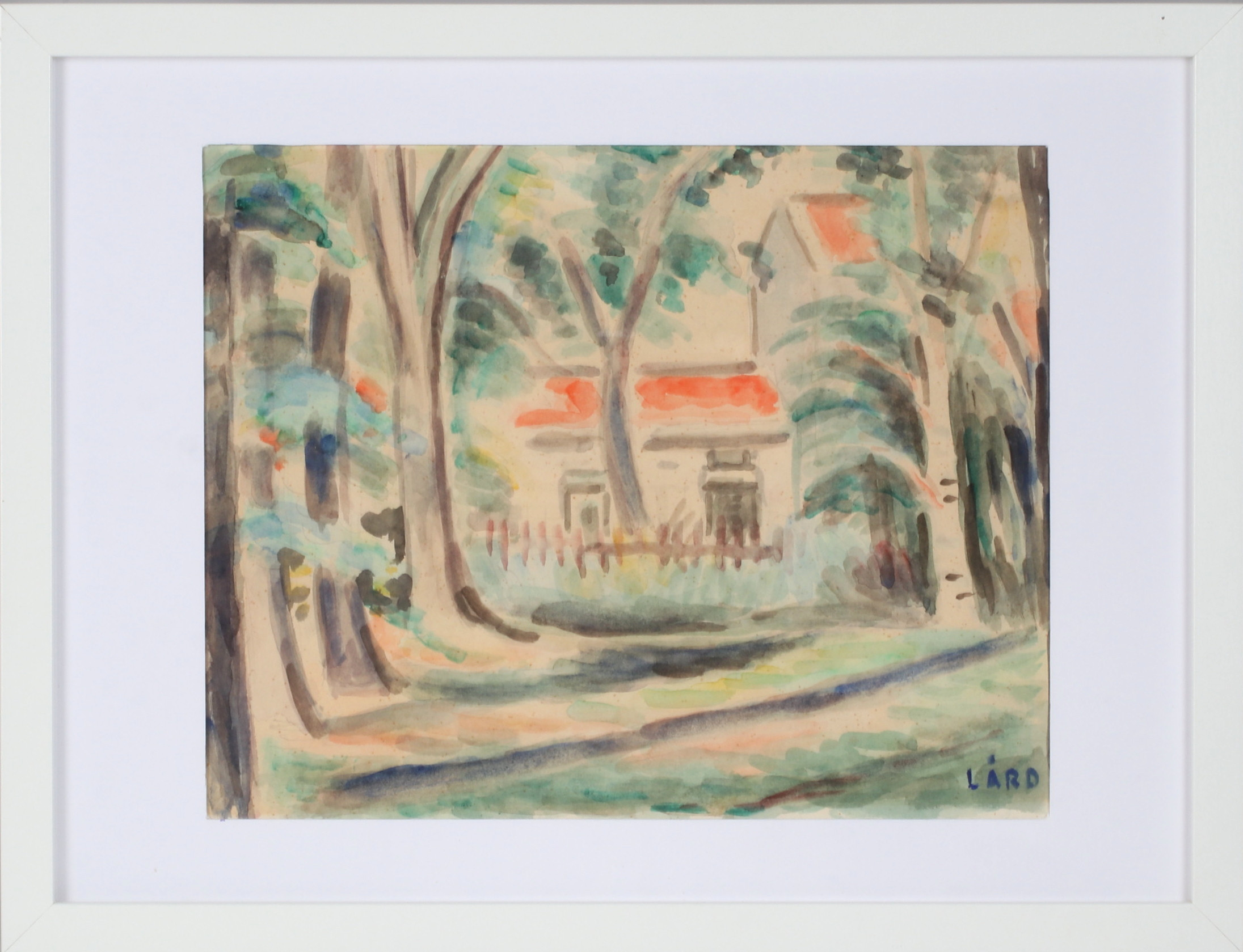 GOTTFRID LÅRD. "Teaterparken Hudiksvall", akvarell på papper, signerad.