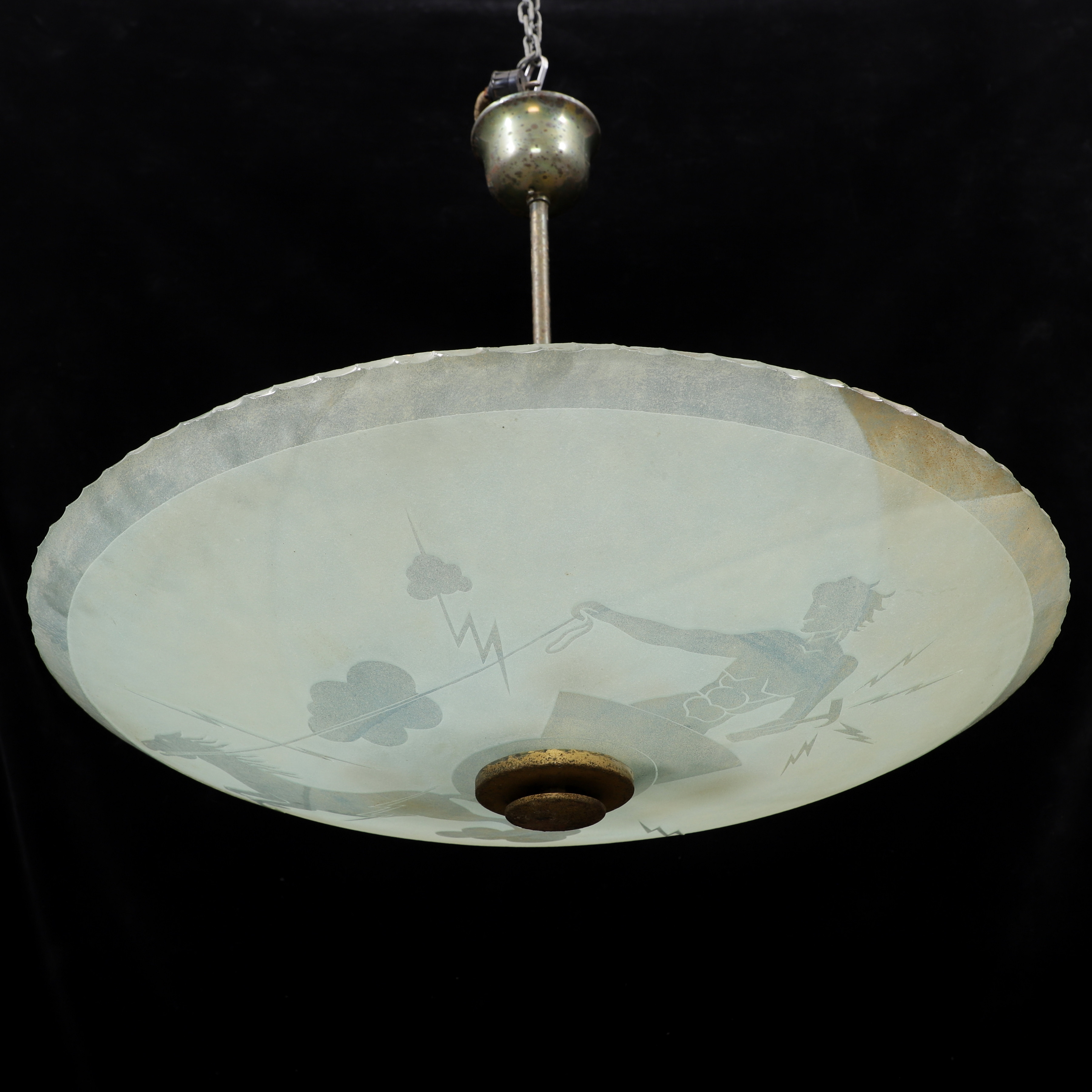 TAKLAMPA, Swedish Grace, metall/råglas, 1930-tal.