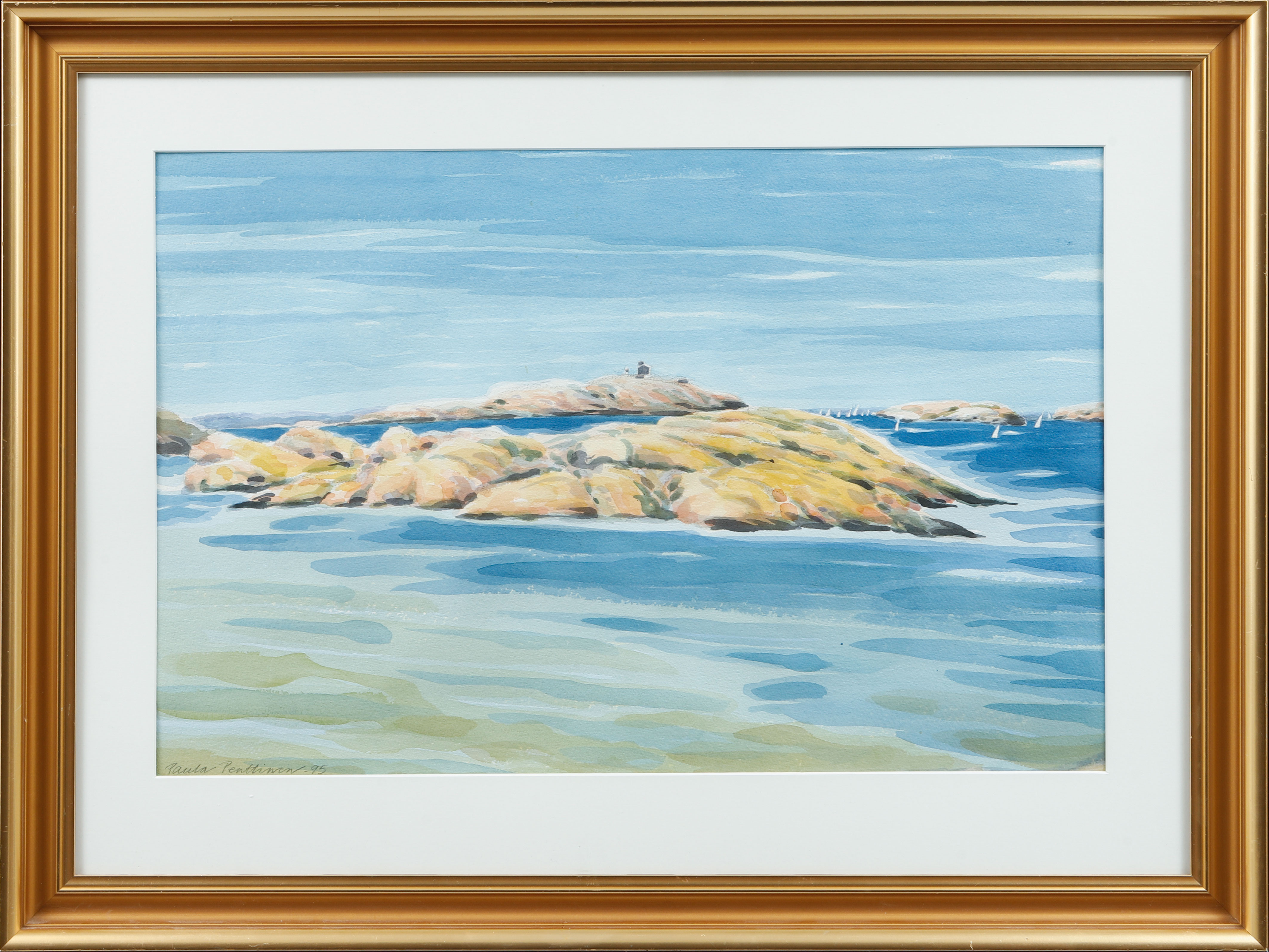 PAULA PENTTINEN. "Skallens fyr", akvarell, signerad och daterad 95.