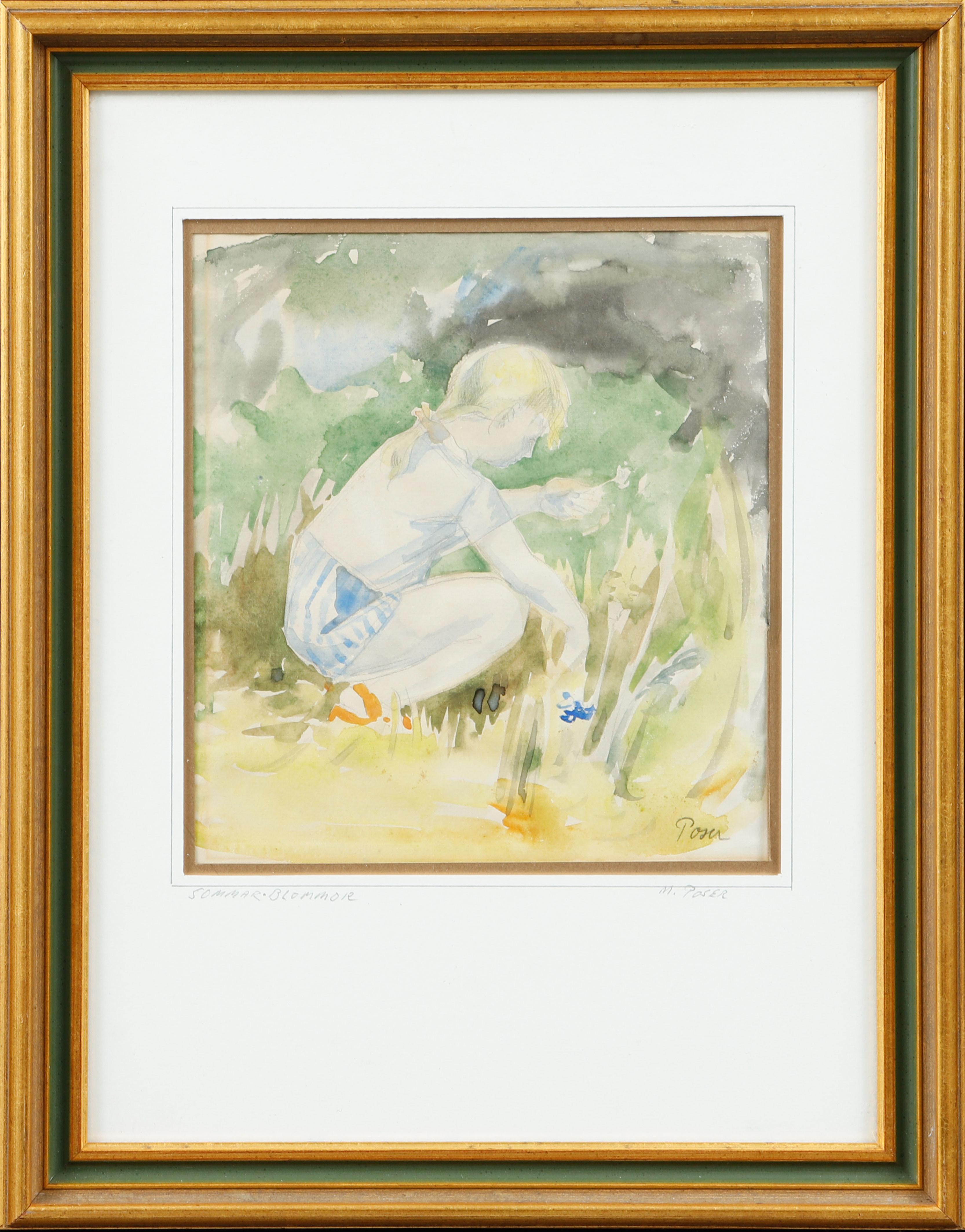 MARTIN POSER. "Sommarblommor", akvarell, signerad.