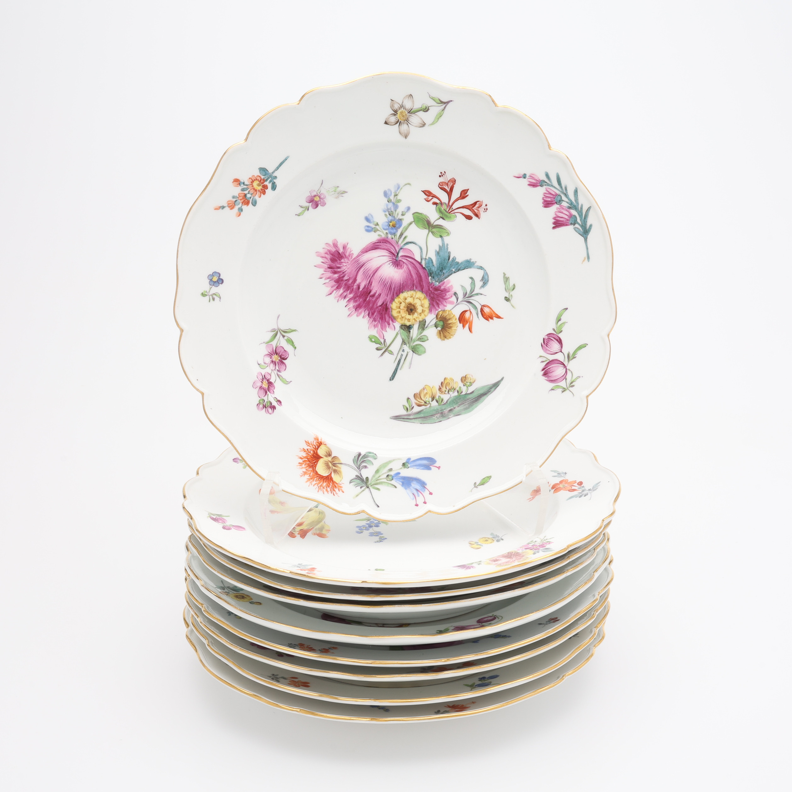 TALLRIKAR, 9 ST, PORSLIN, "DEUTSCHE BLUMEN", MEISSEN, 17/18/1900-TAL.