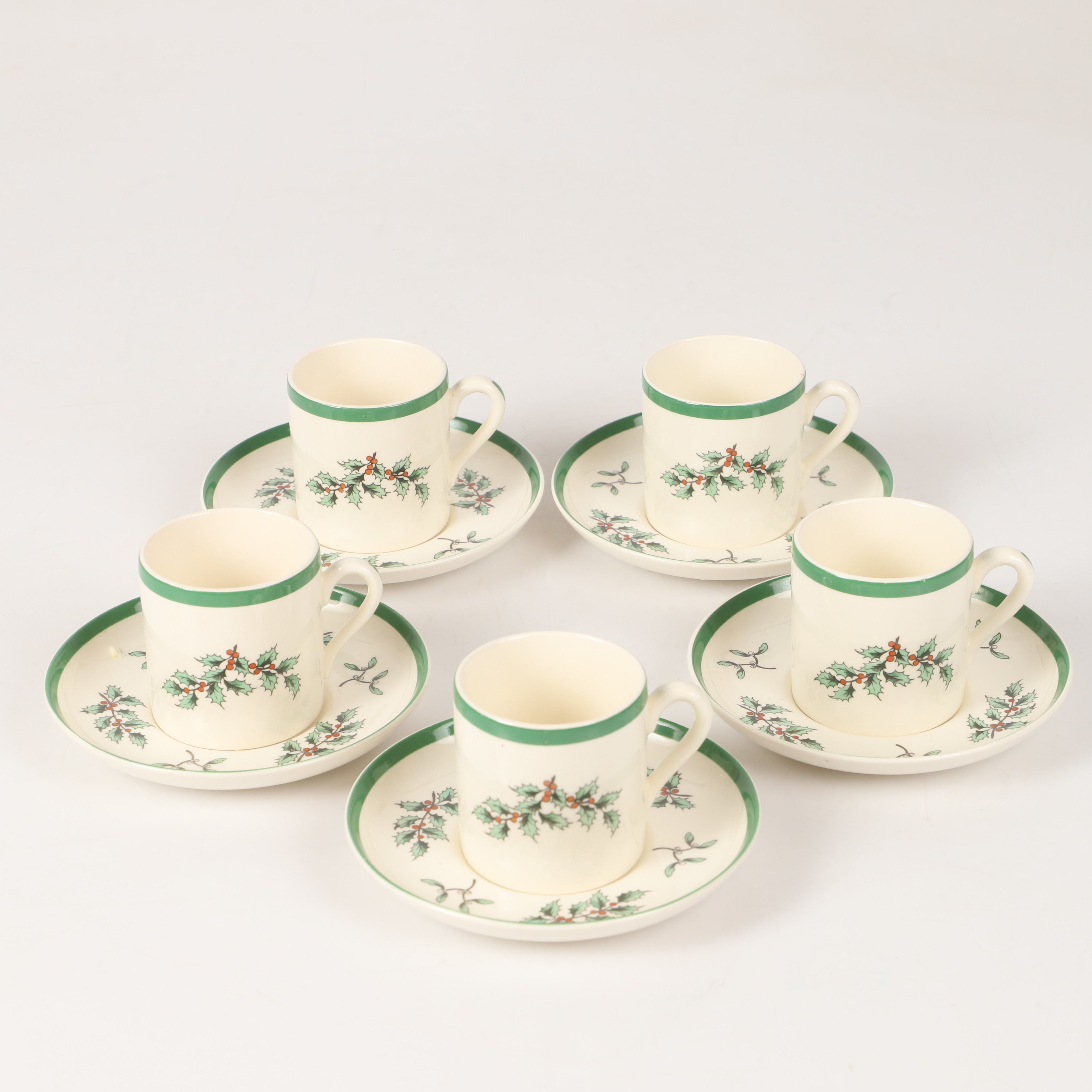 GLÖGG-/KAFFEKOPPAR OCH FAT, 10 stycken, "Christmas Tree", flintgods, Spode, England, 1900-tal.
