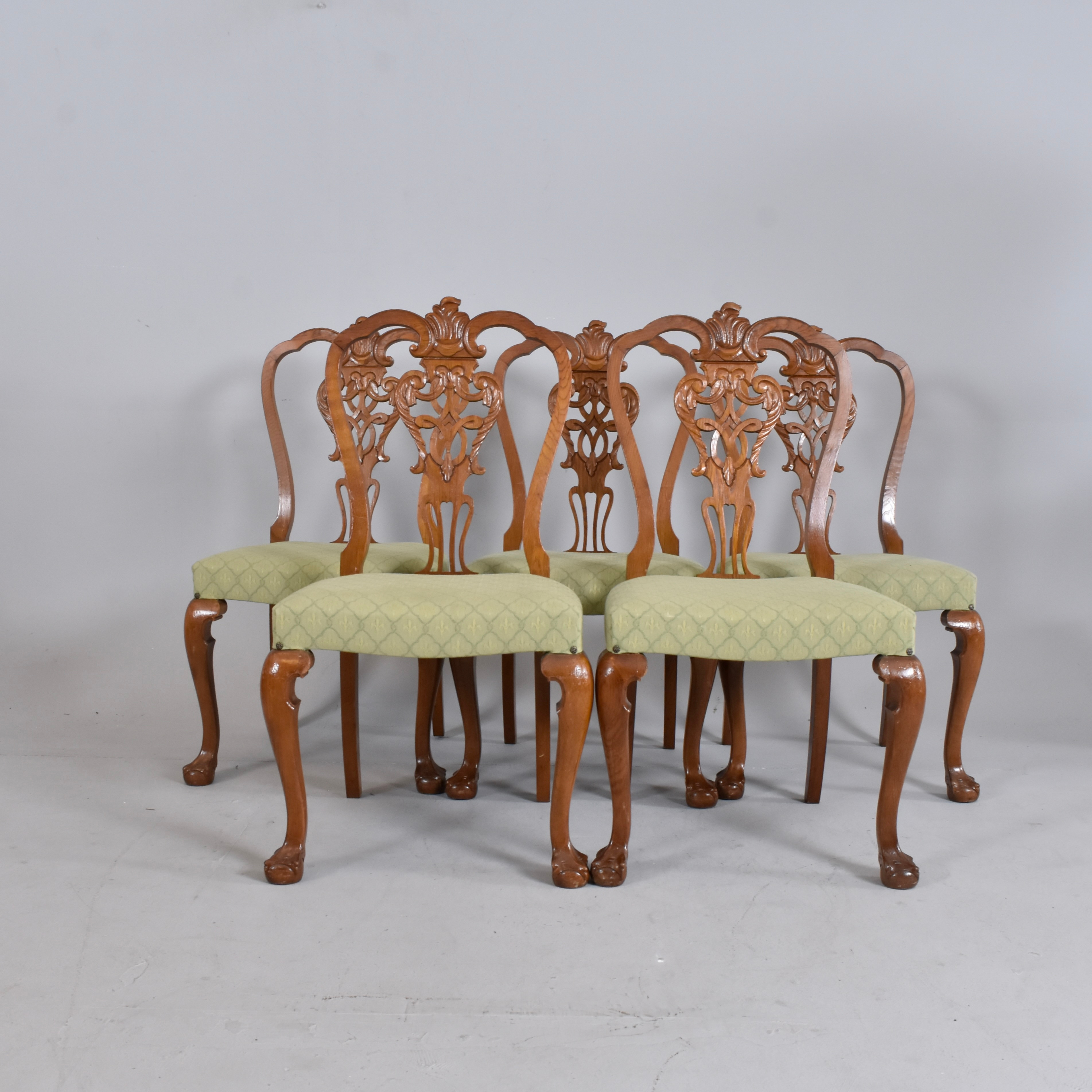 STOLAR, 6 st, ek, Chippendale stil, 1900-talets första hälft.