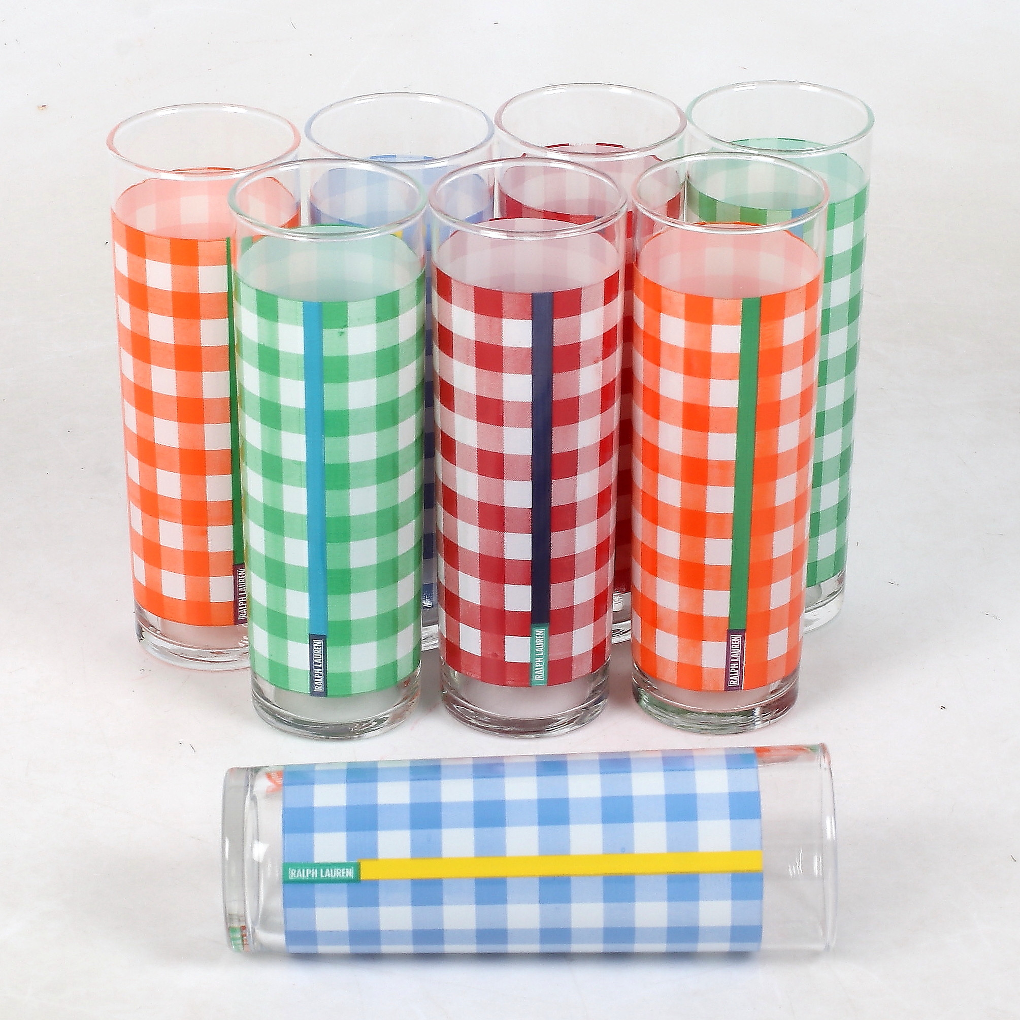 RALPH LAUREN GINGHAM. Highballs, 8 st, glas, 1900-tal.