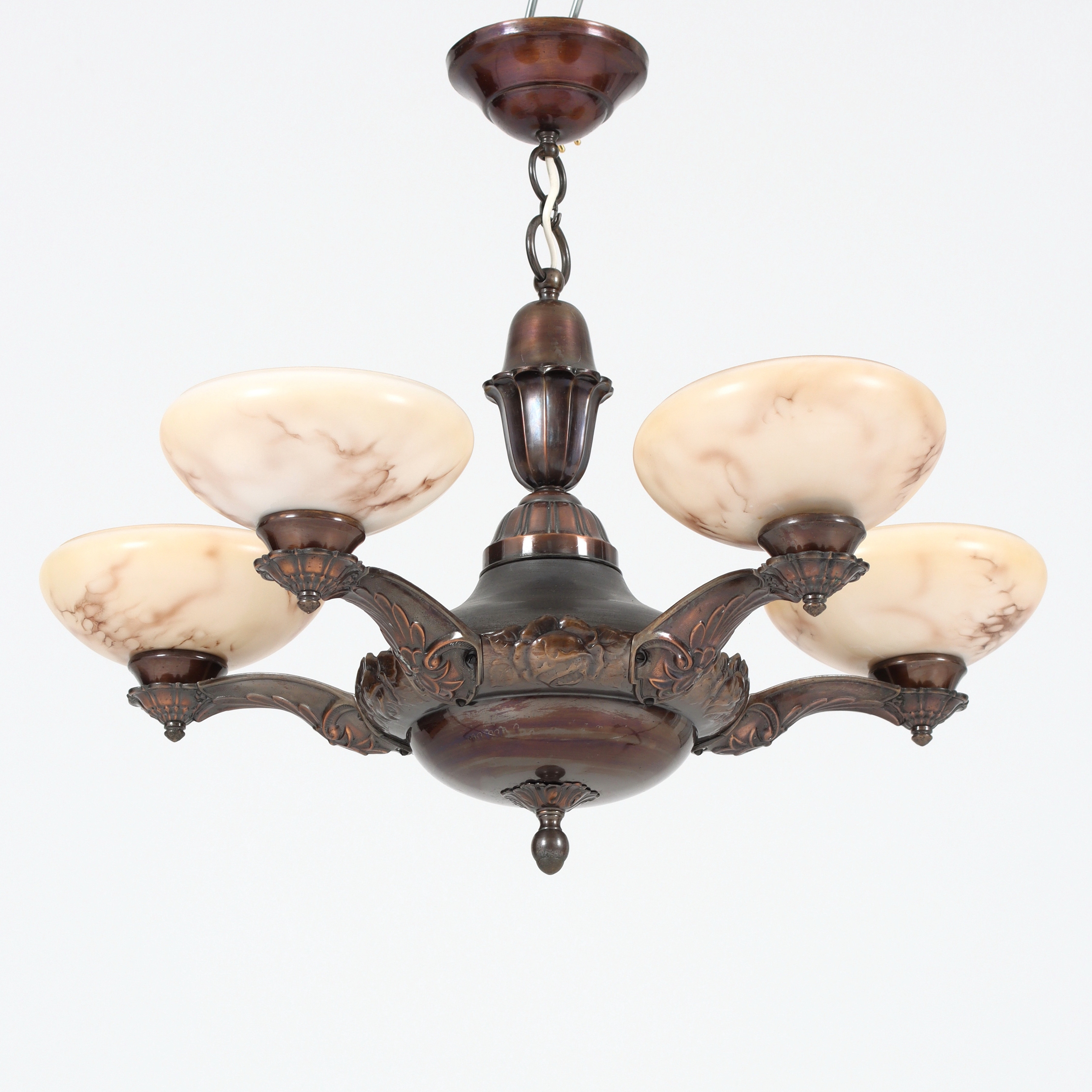TAKLAMPA, metall, glas, art deco, 1930-tal.
