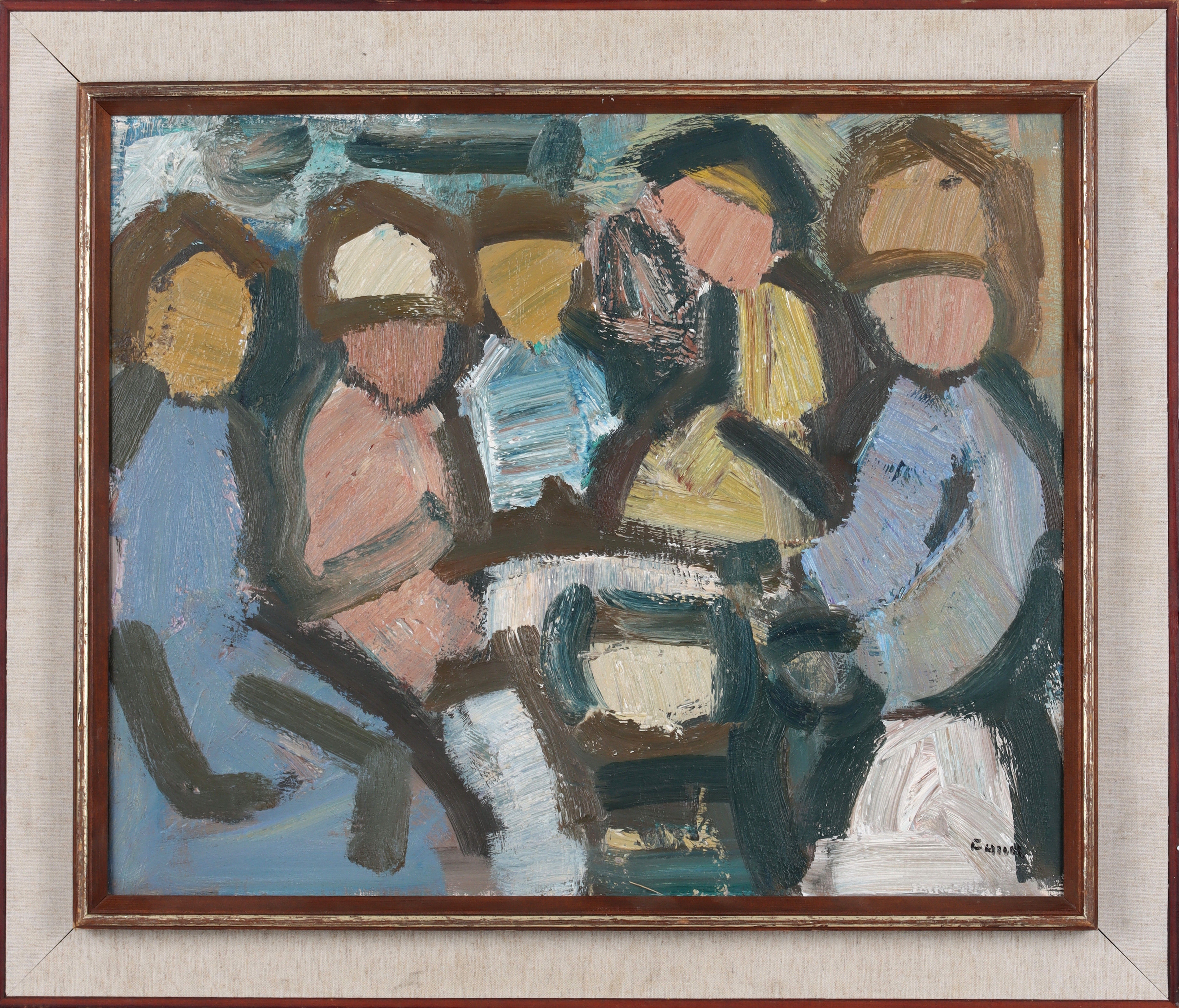 GÖSTA FALK. Figurkomposition, olja på duk, signerad.