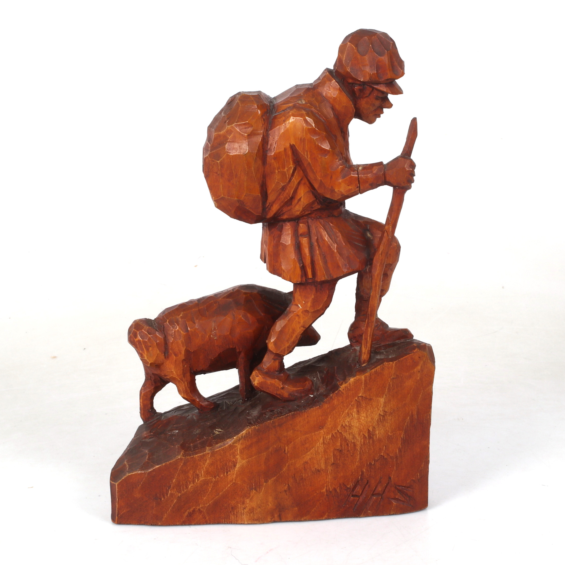 HAMPE SVANBERG. Skulptur, jägare med hund, monogramsignerad.