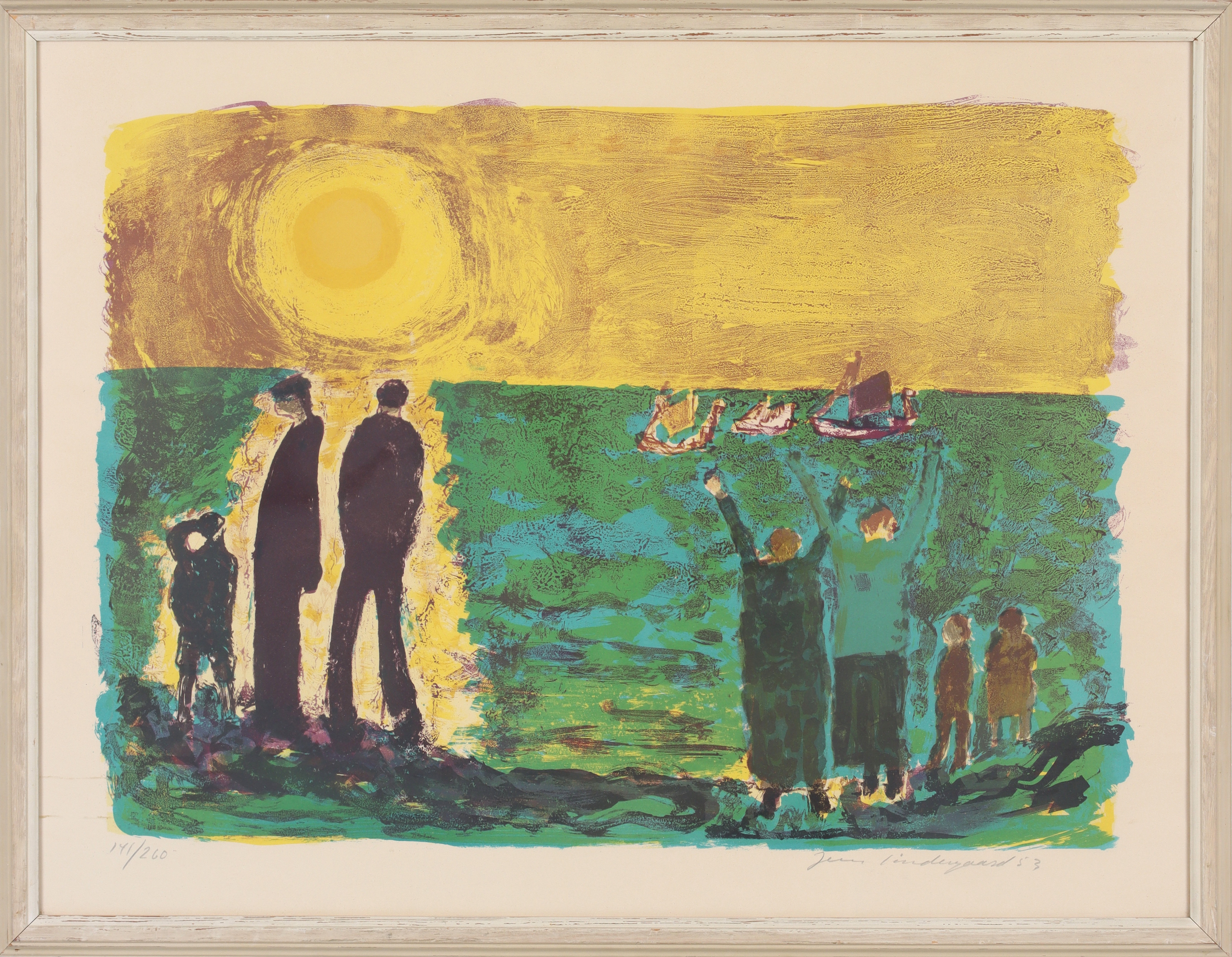 JENS SØNDERGAARD. Figurer på strand, färglitografi, signerad och numrerad 141/260.