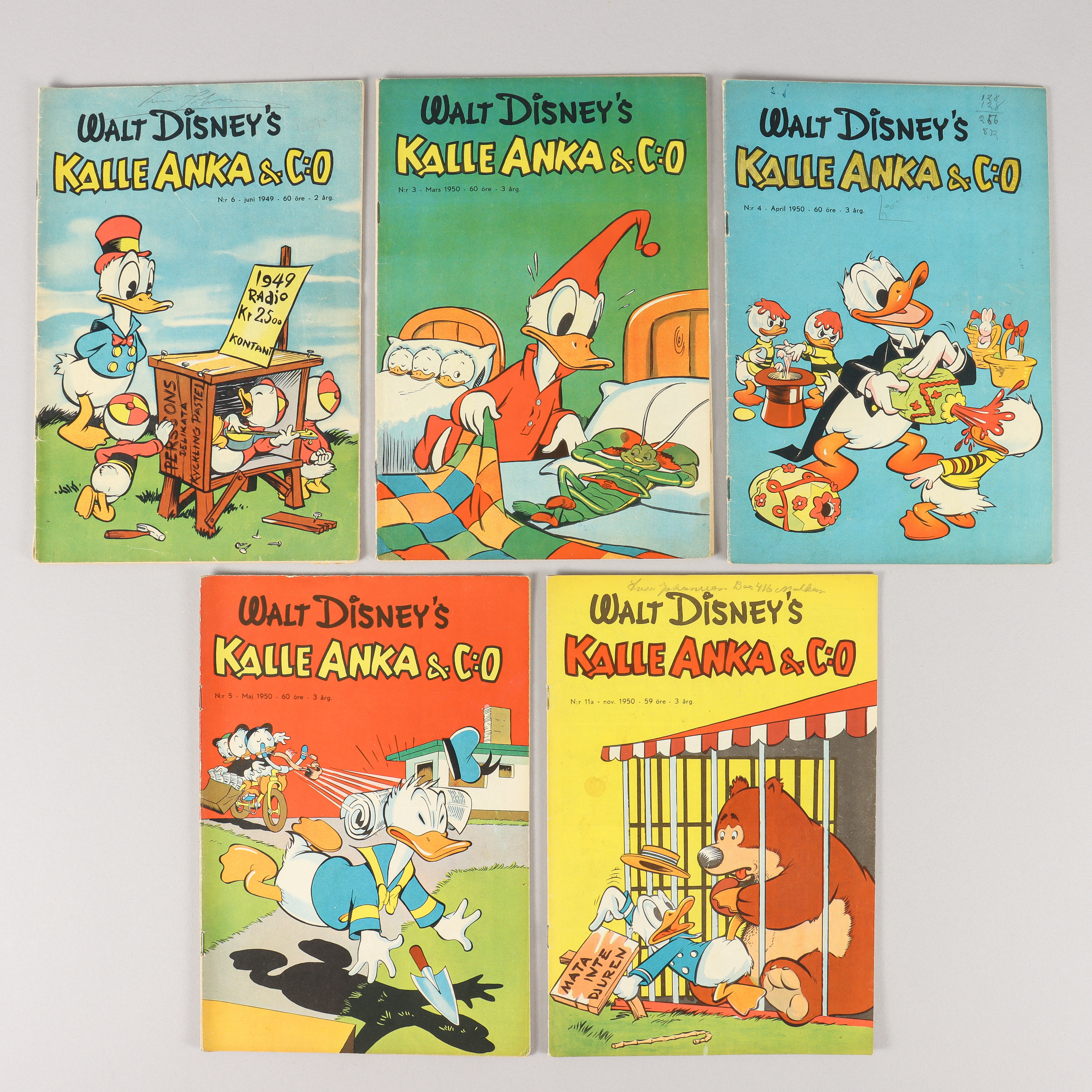 KALLE ANKA & CO, 5 stycken, årgång 1949 och 1950.