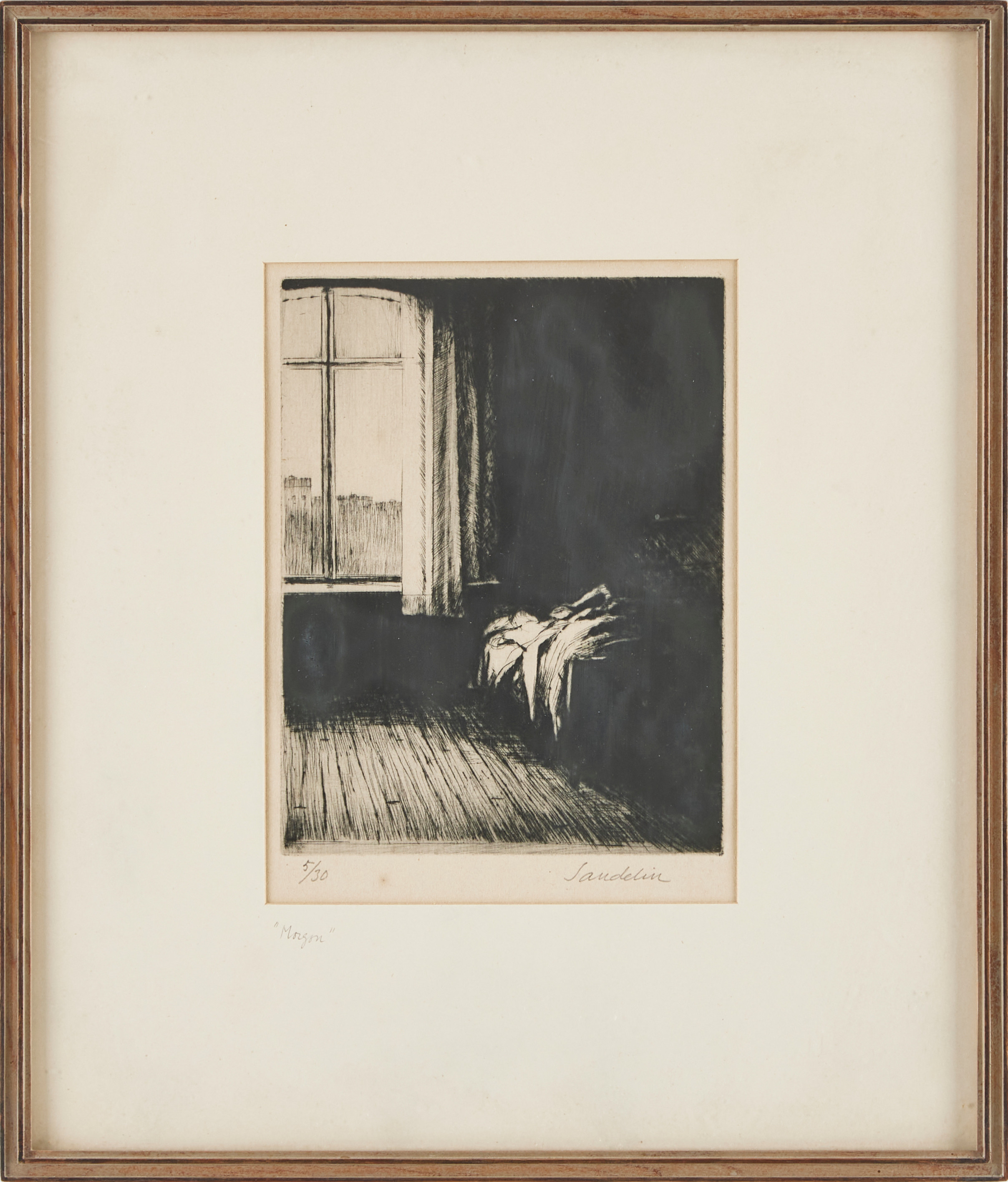 BÖRJE SANDELIN (1926-1970) "Morgon", torrnål, signerad Sandelin, numrerad 5/30.