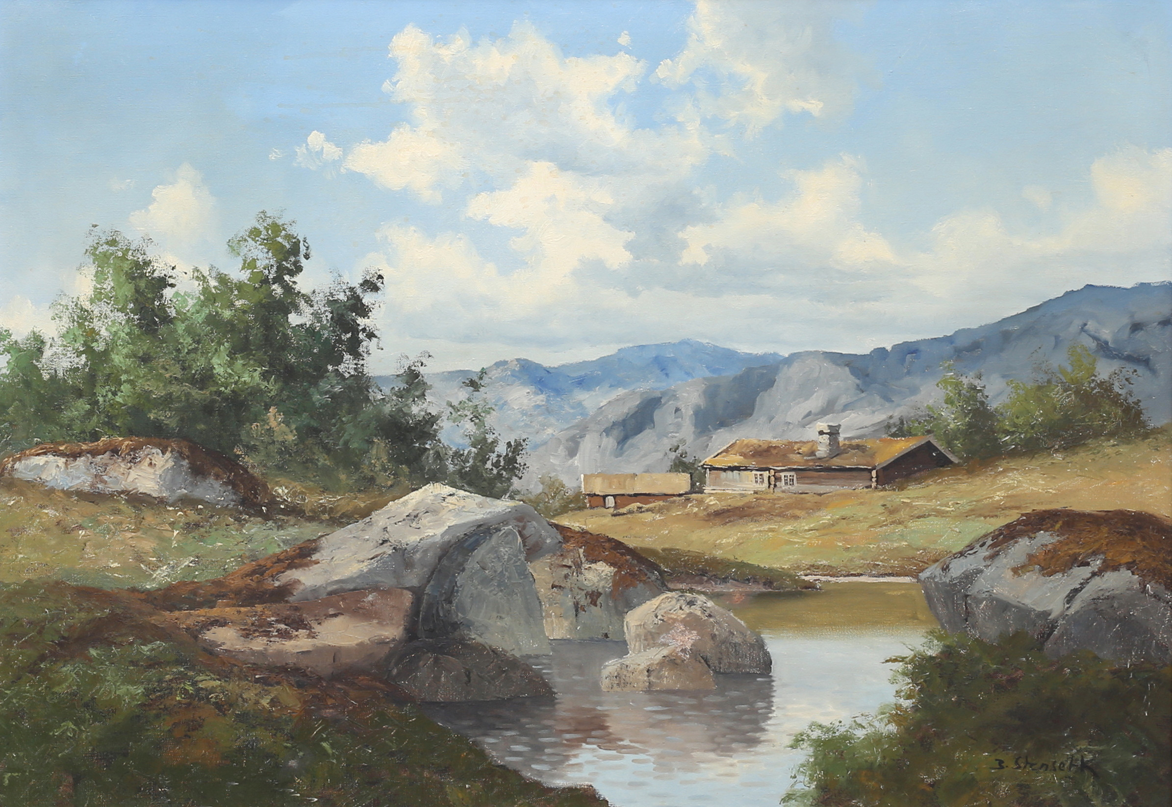 BJÖRN STENSETH. Norskt bergslandskap. Olja på duk, signerad.