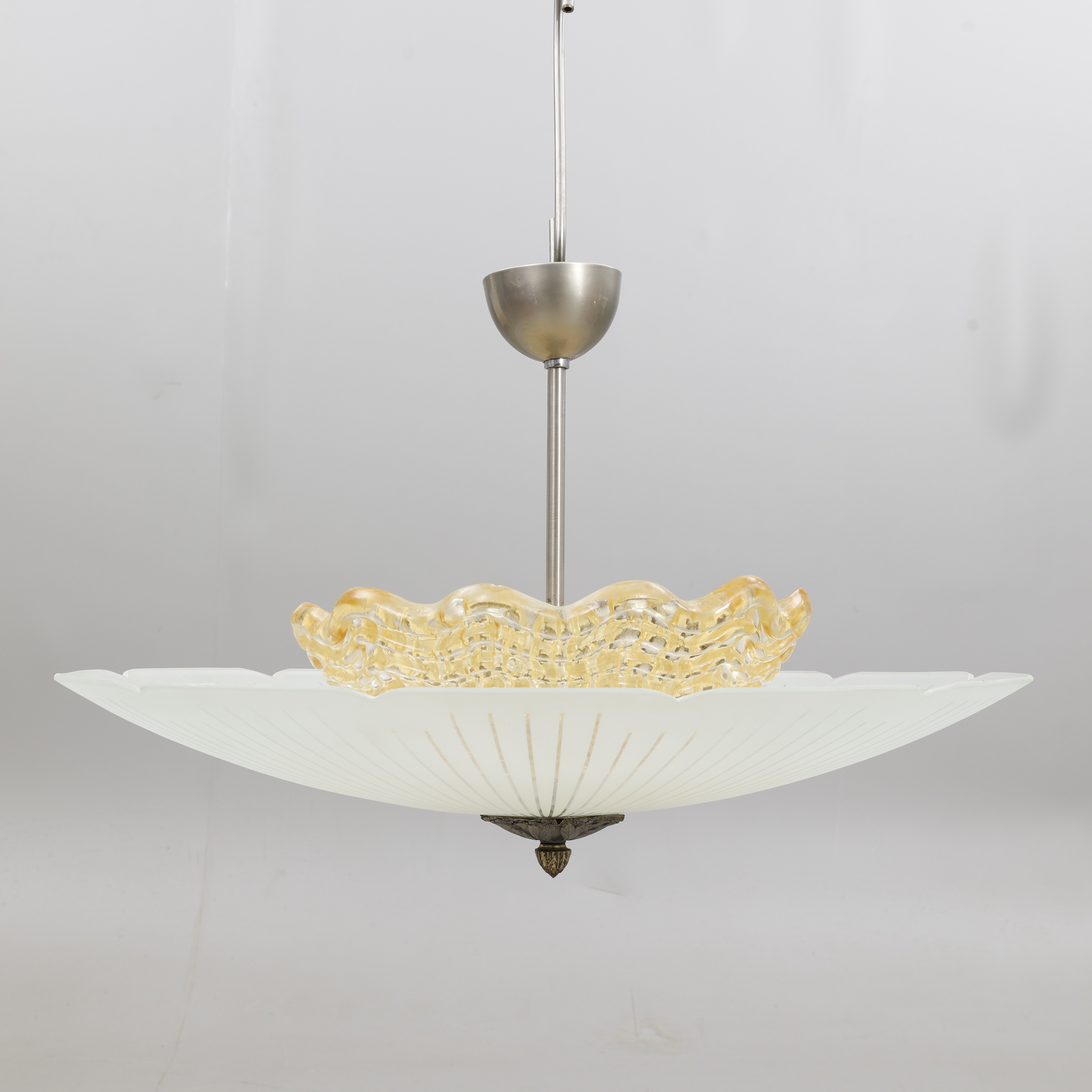 TAKLAMPA, glas och mässing, Orrefors 1930/40- tal.