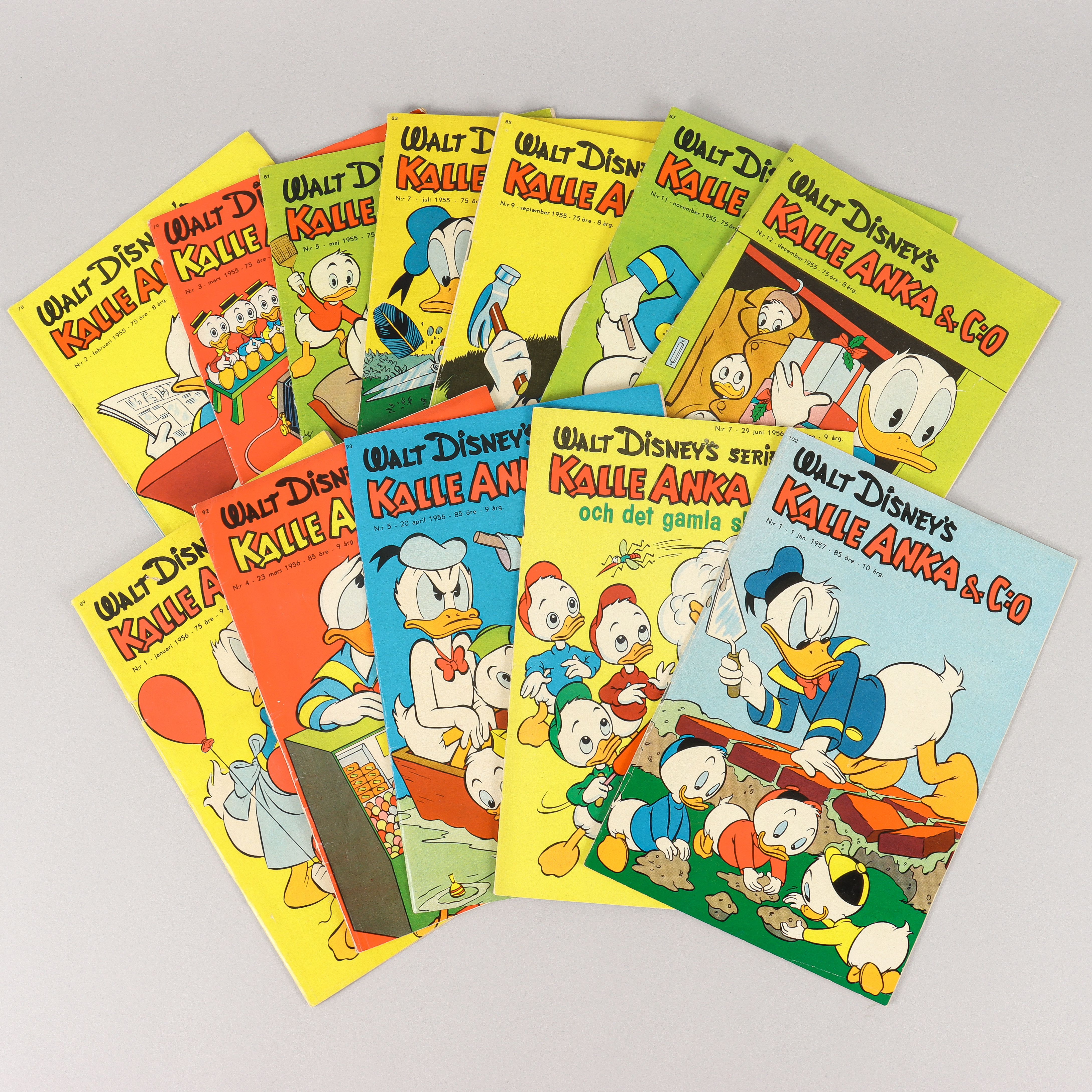 KALLE ANKA & CO, 12 stycken, 1955-1957.