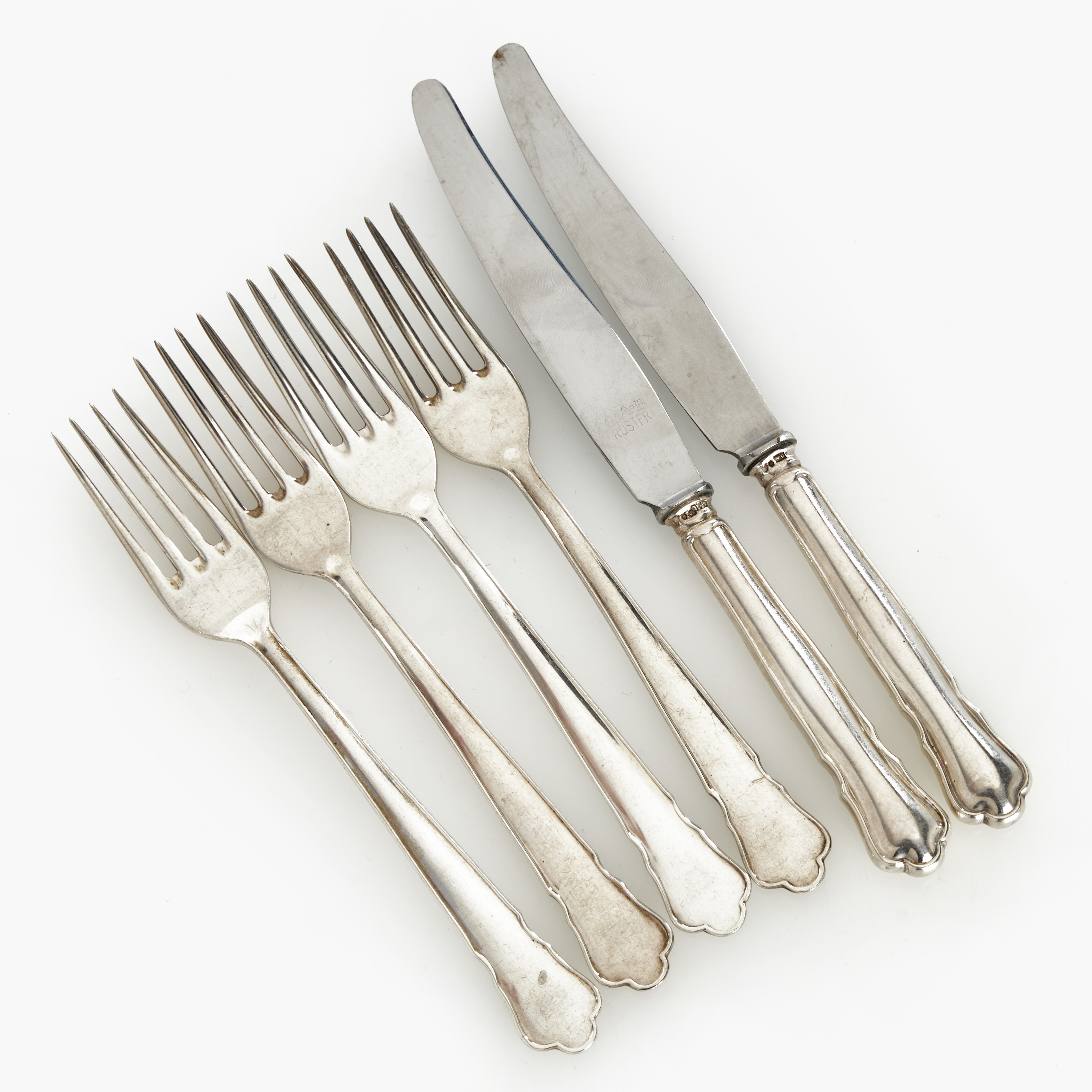 SMÖRGÅSGAFFLAR, 4 st, SMÖRGÅSKNIVAR, 2 st, silver, stämplade GAB Y8-P9.
