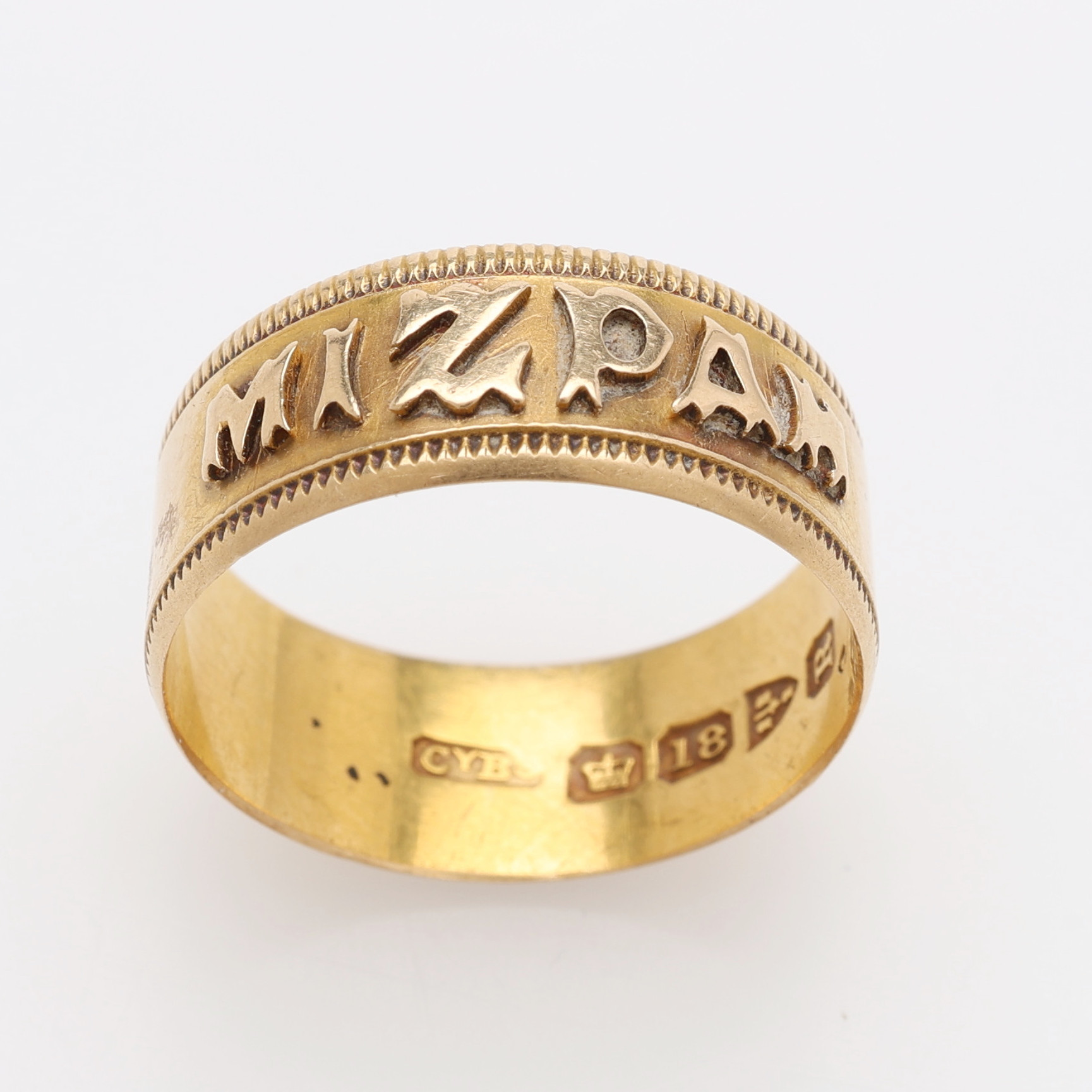 VIKTORIANSK MIZPAH-RING, 18K GULD, COLEY BROTHERS, CHESTER, 1900, CIRKA 4,5 GRAM.