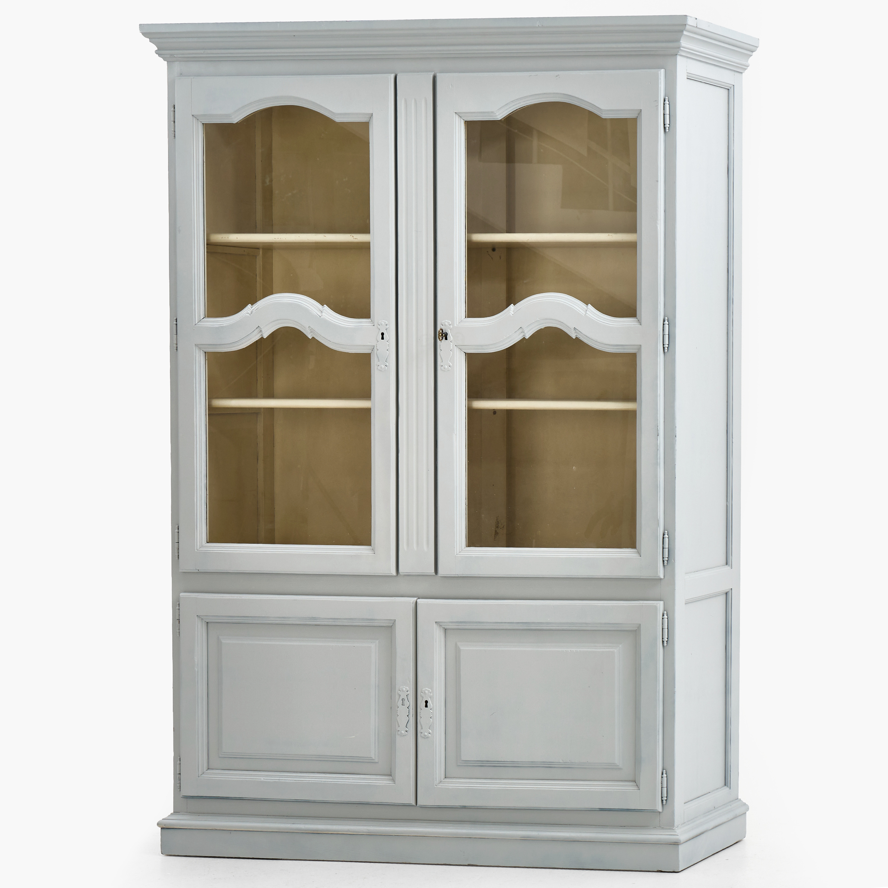 BOKSKÅP, gråmålat, spröjsade glas.