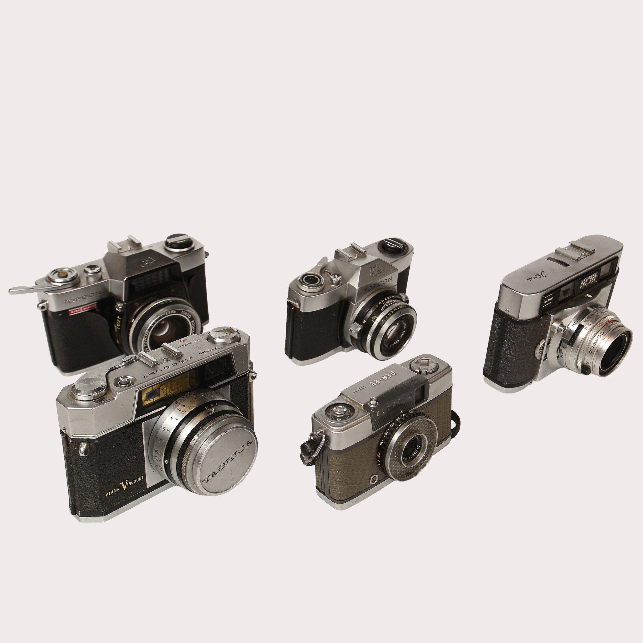 KAMEROR, Topcon, Olympus mm, totalt 5 stycken.