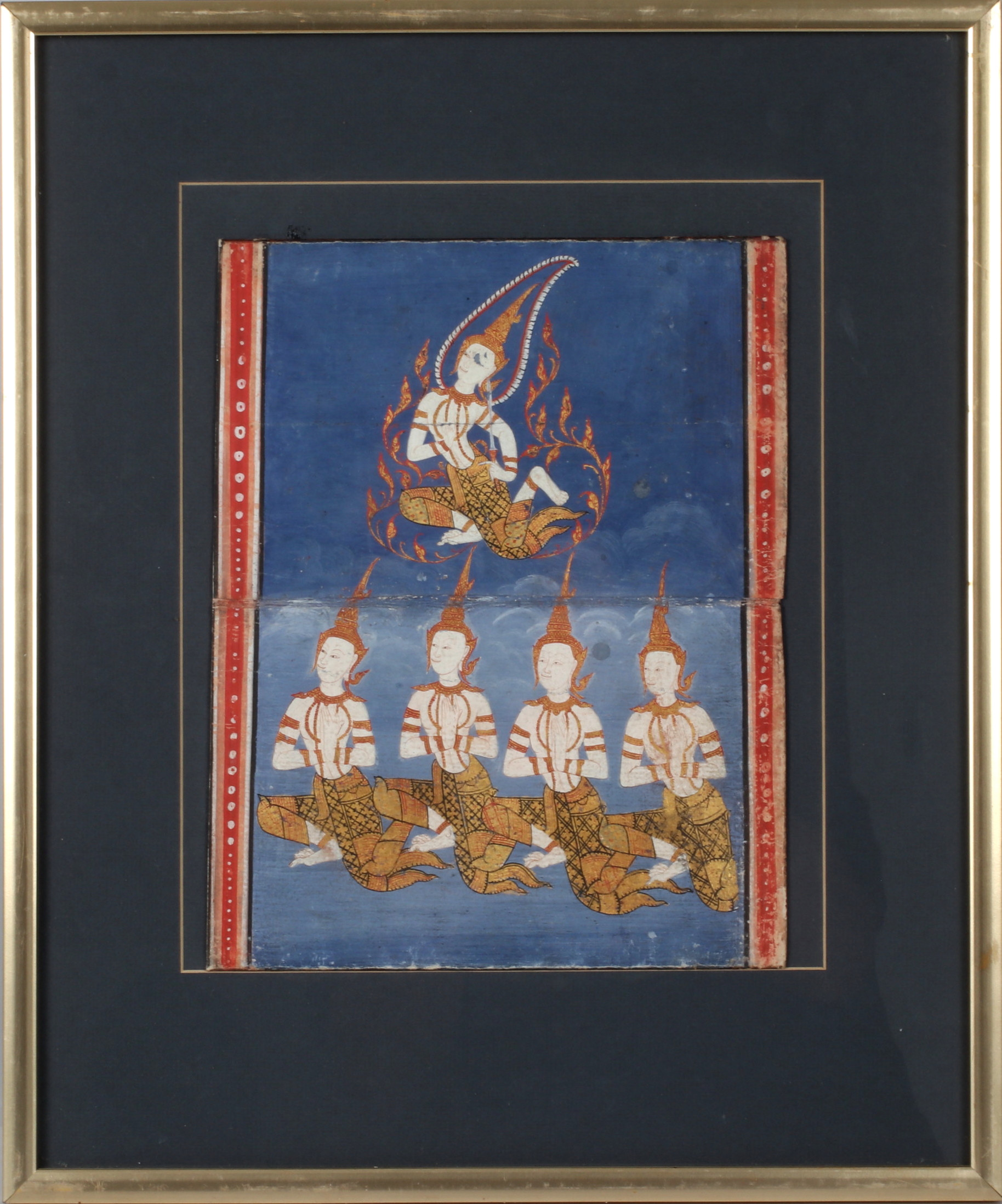 RELIGIÖS MÅLNING, troligen Khoi-papper, Phra Malai, Thailand.