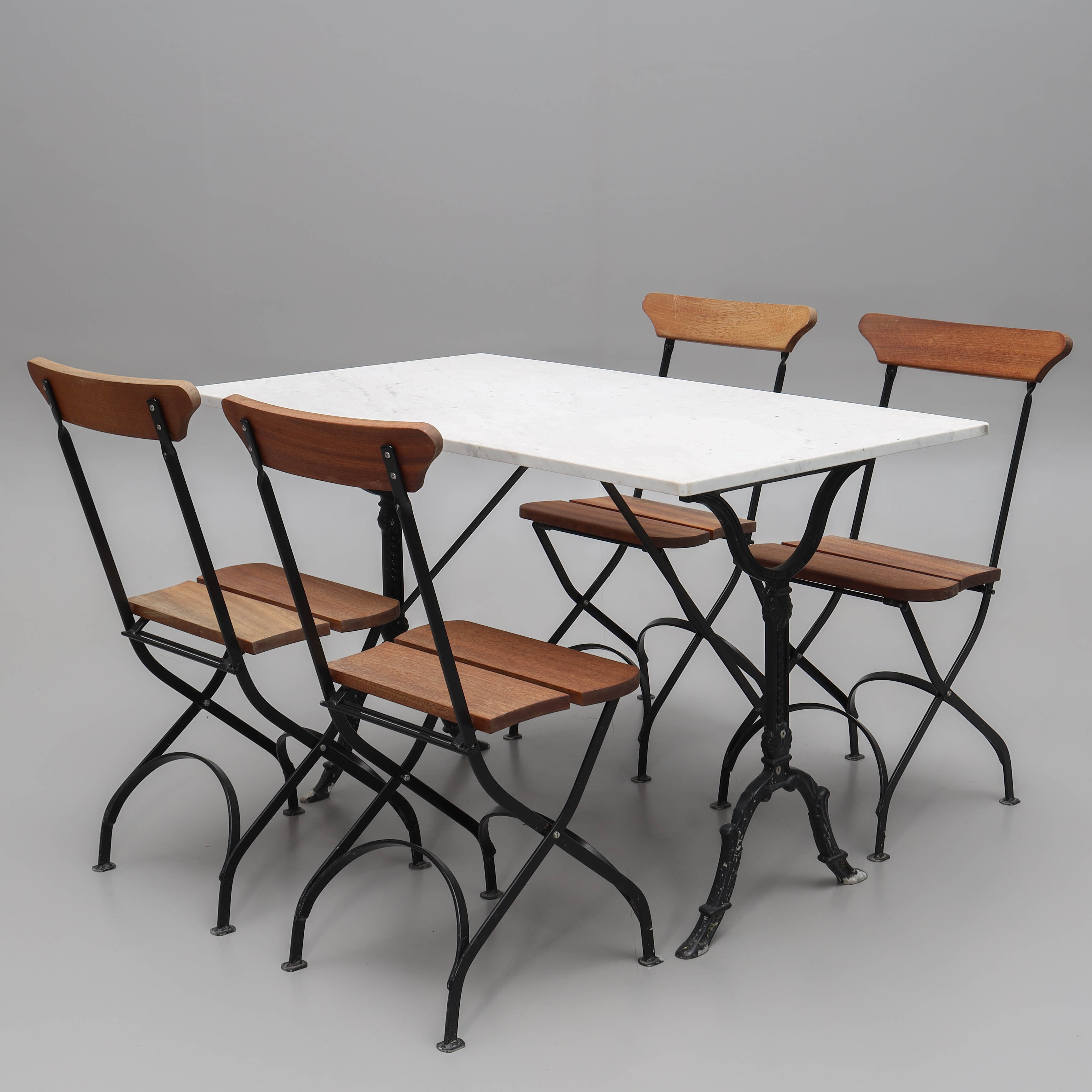 TRÄDGÅRDSGRUPP, 5 delar, gjuten aluminium, bryggeristolar "Classic No.2" med bord "Classic", Byrums bruk, Vaggeryd.