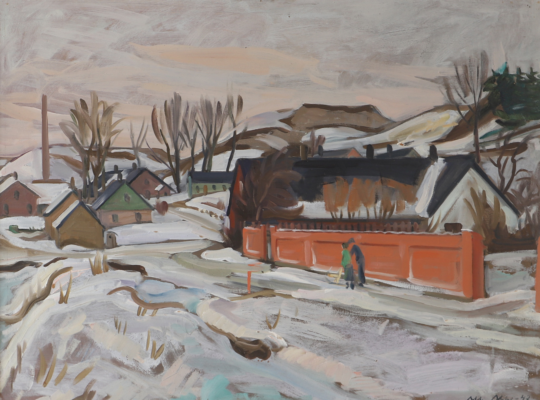 ALBERT ABBE. "Vinter Sundsvik", olja på pannå, signerad Alb. Abbe.