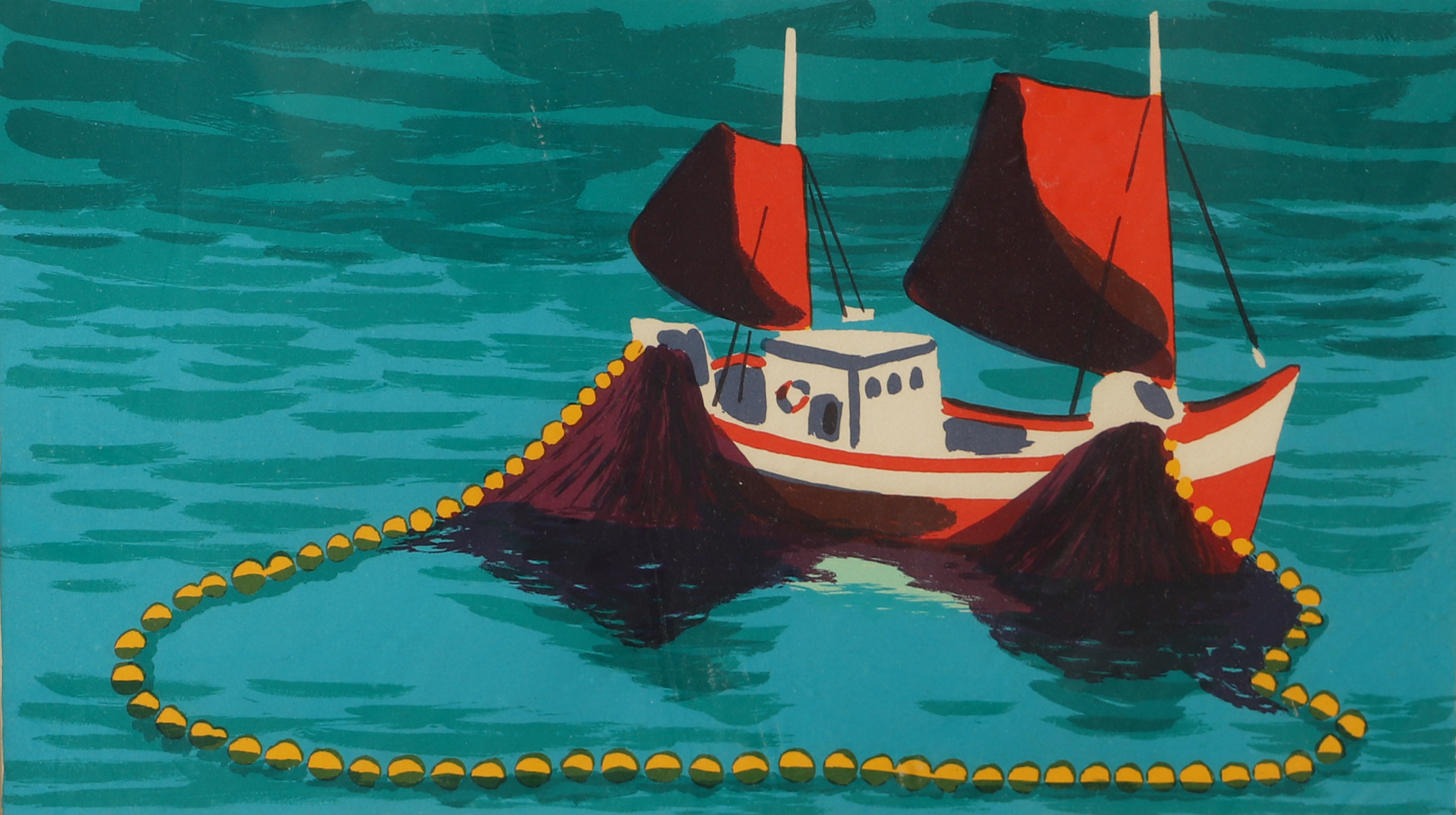 LARS NORRMAN. Fiskebåt, färglitografi, signerad.