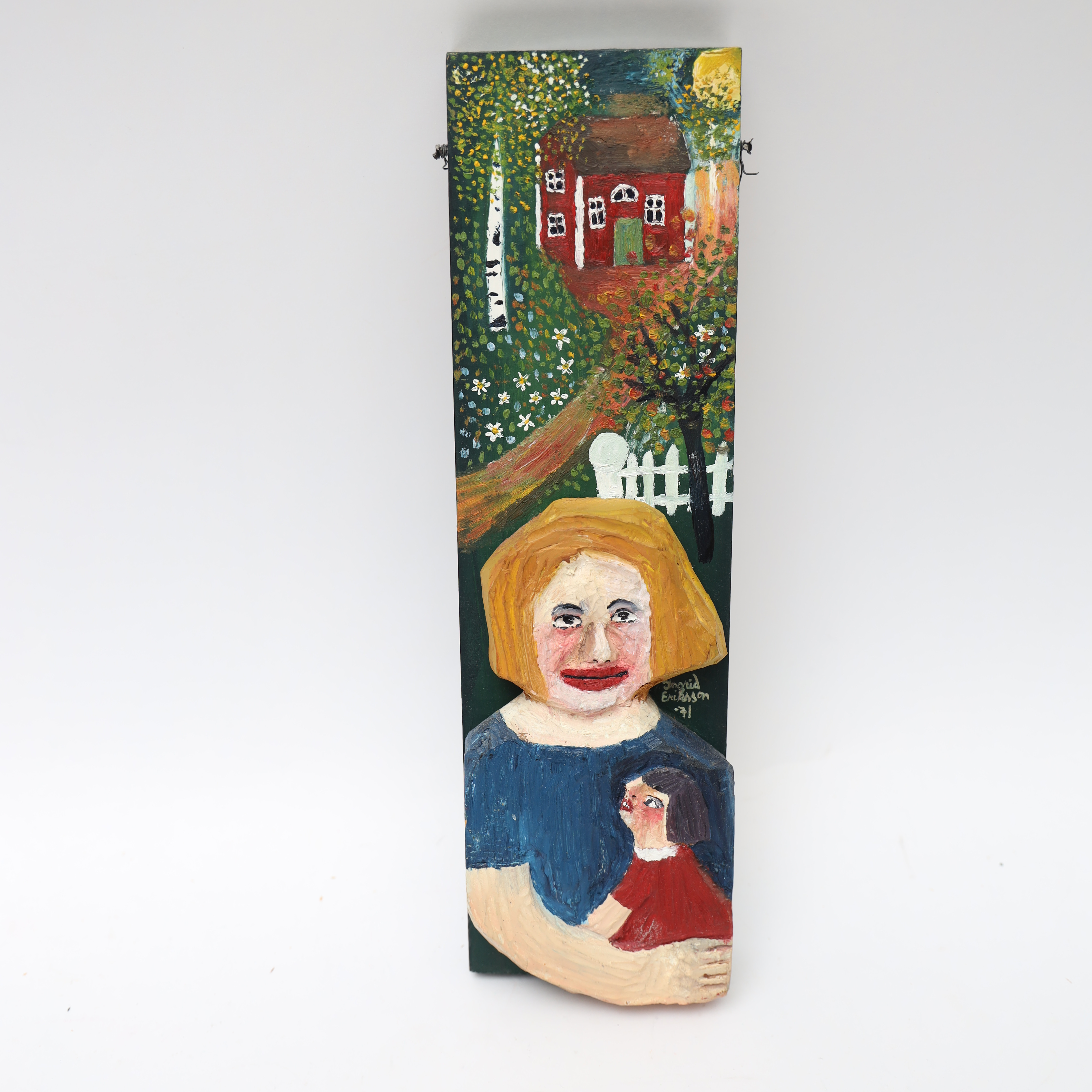 INGRID ERIKSSON. "Kvinna" Collage/oljemålning på träskiva , signerad och daterad 71.