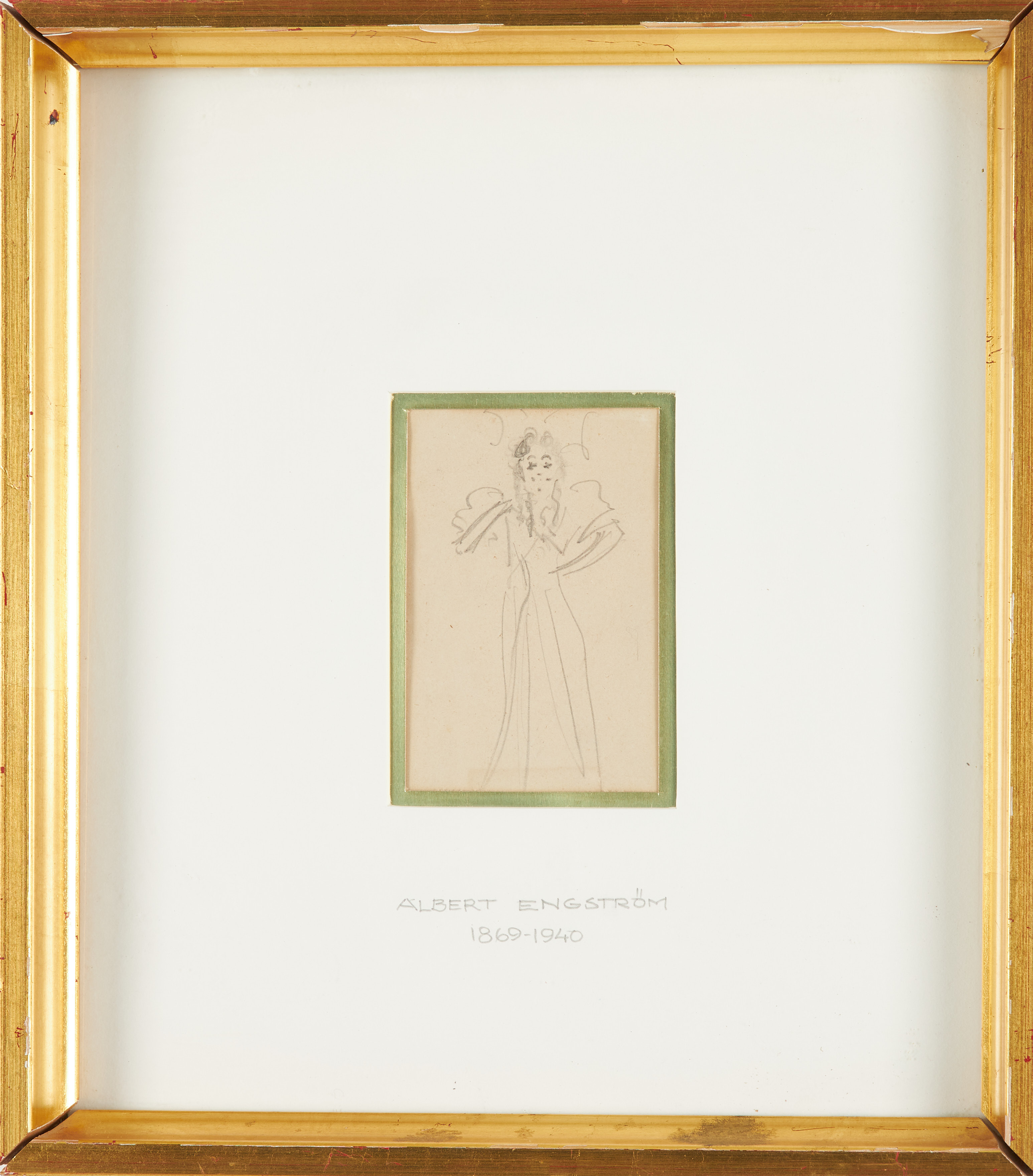 ALBERT ENGSTRÖM. Kvinna i klänning, blyerts på papper, osignerad.
