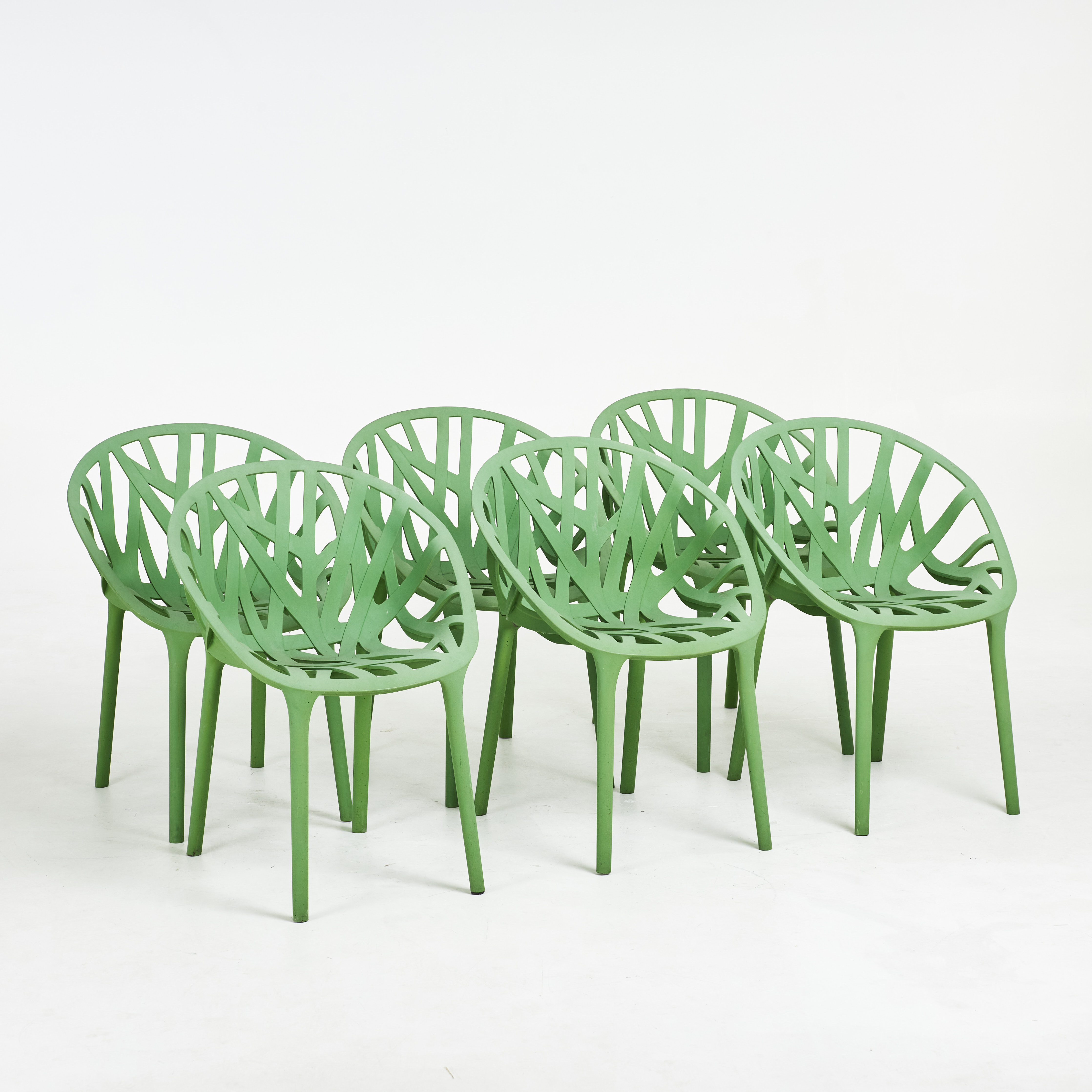 RONAN & ERWAN BOUROULLEC. Karmstolar, 6 st, "Vegetal", för Vitra, grön plast.