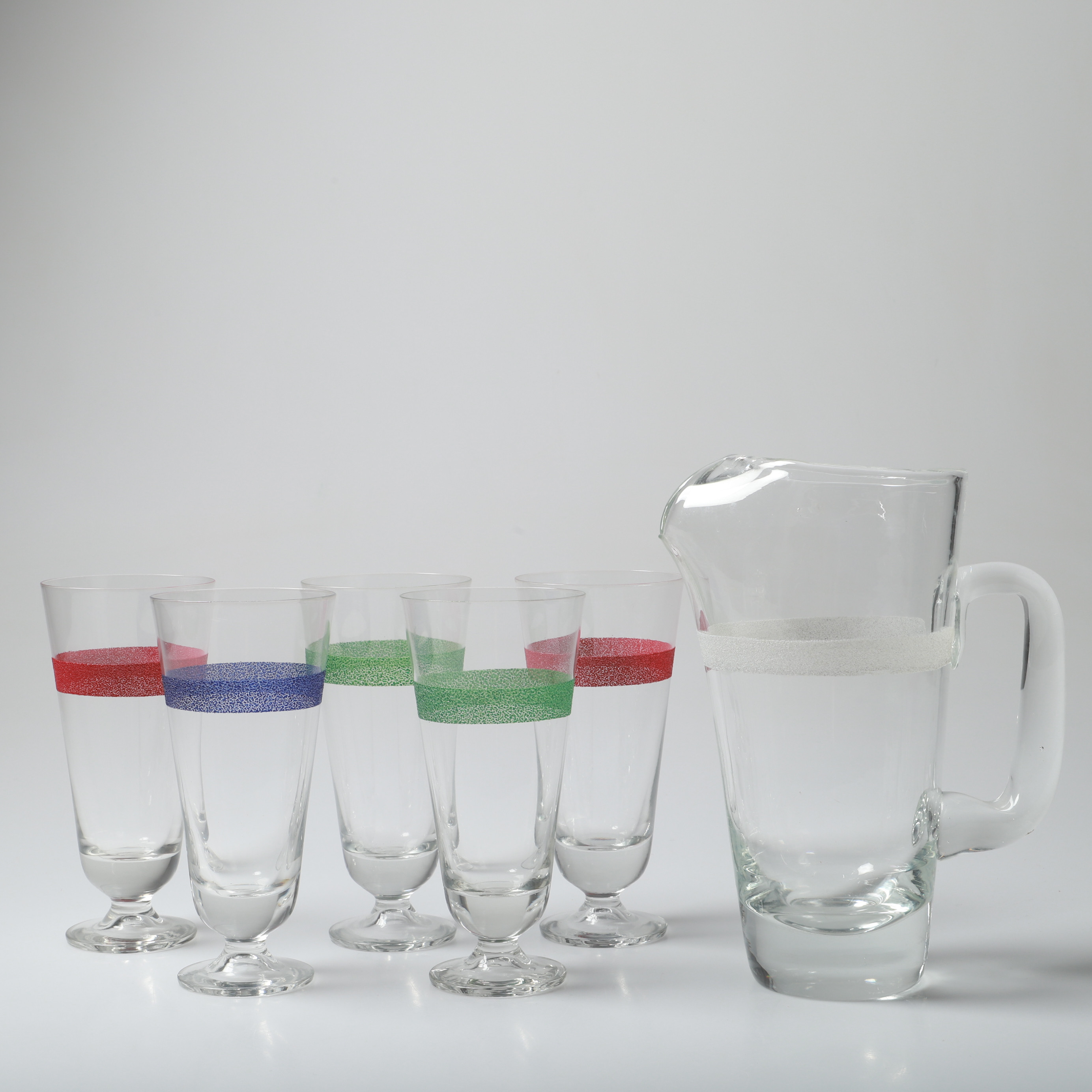 SAFTSERVIS, 6 delar, glas med pulverrand, 1900-talets mitt.