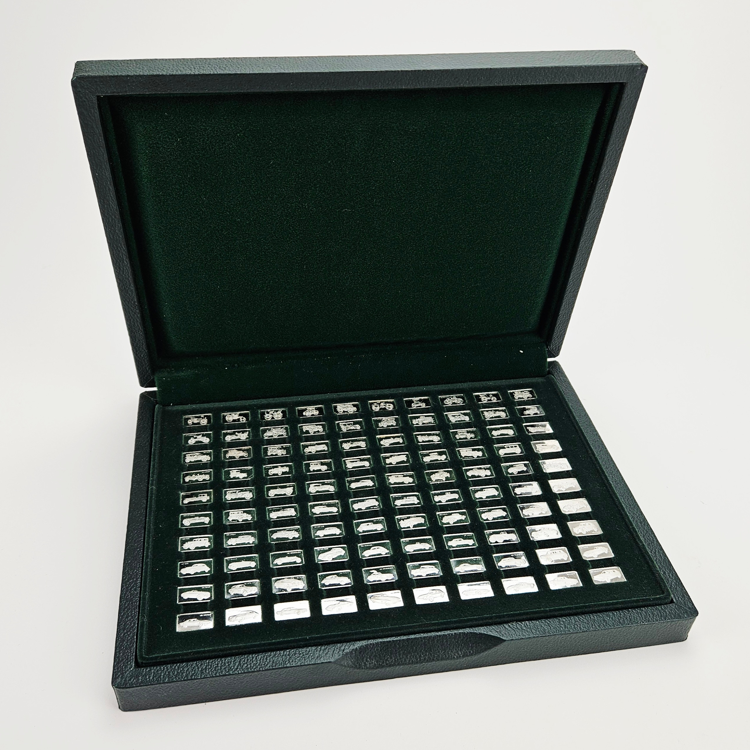 SILVERMINIATYRER, 100 st, "De 100 förnämsta bilarna", Franklin Mint.