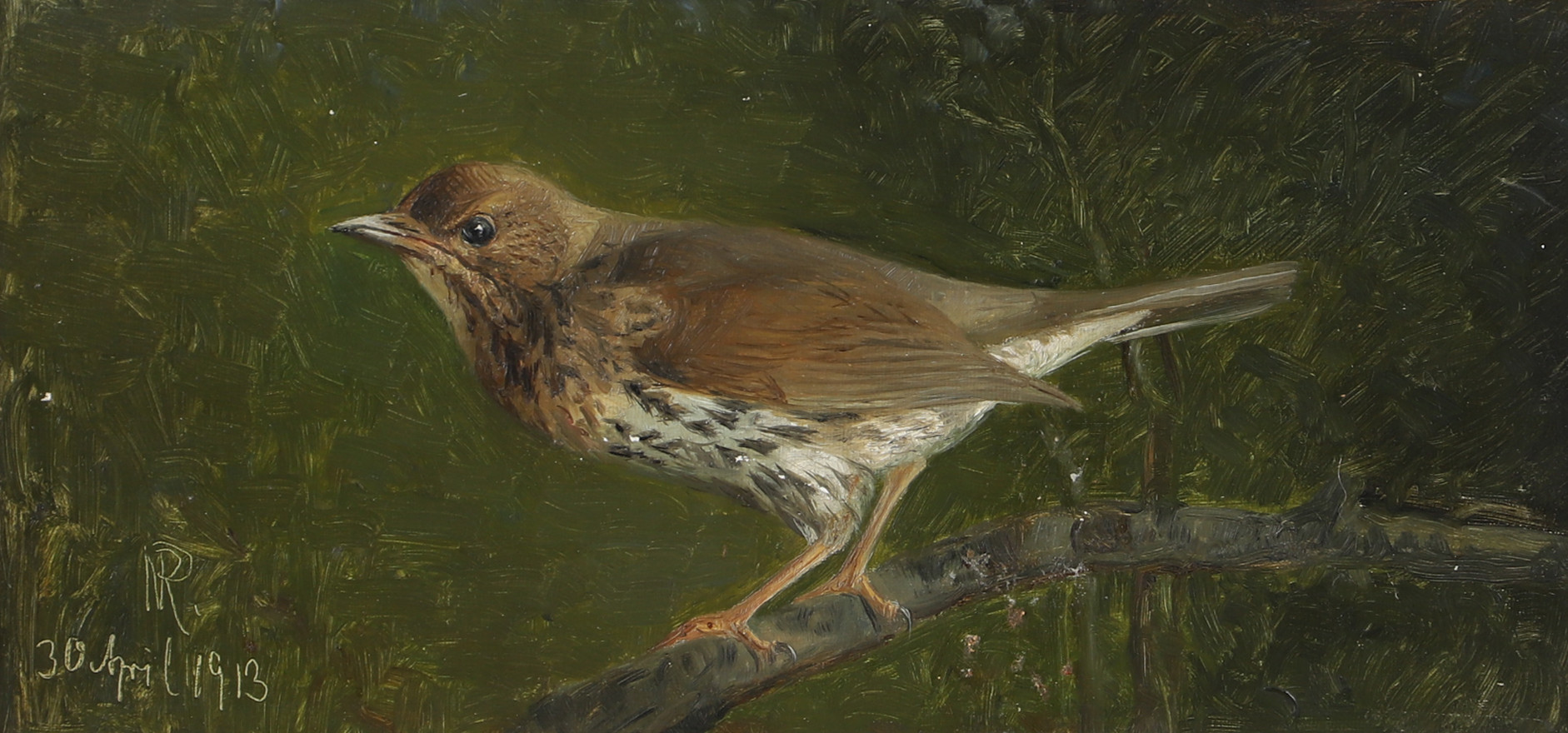 OIDENTIFIERAD KONSTNÄR. Fågel på gren, olja på duk, monogramsignerad 1912.