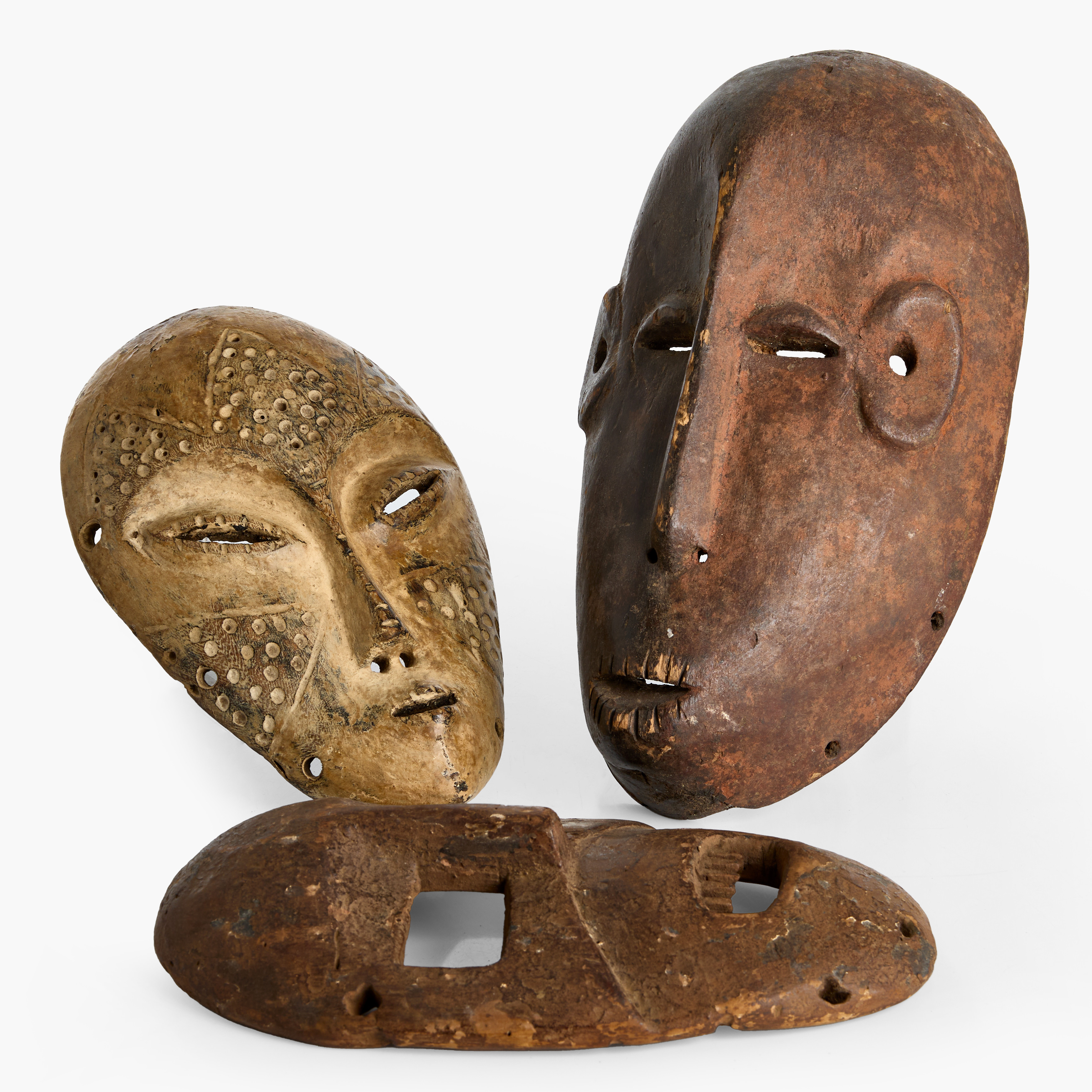 DANSMASKER, 3 st, östra Kongo, Ngbaka, Lega, 1900-talets andra hälft.