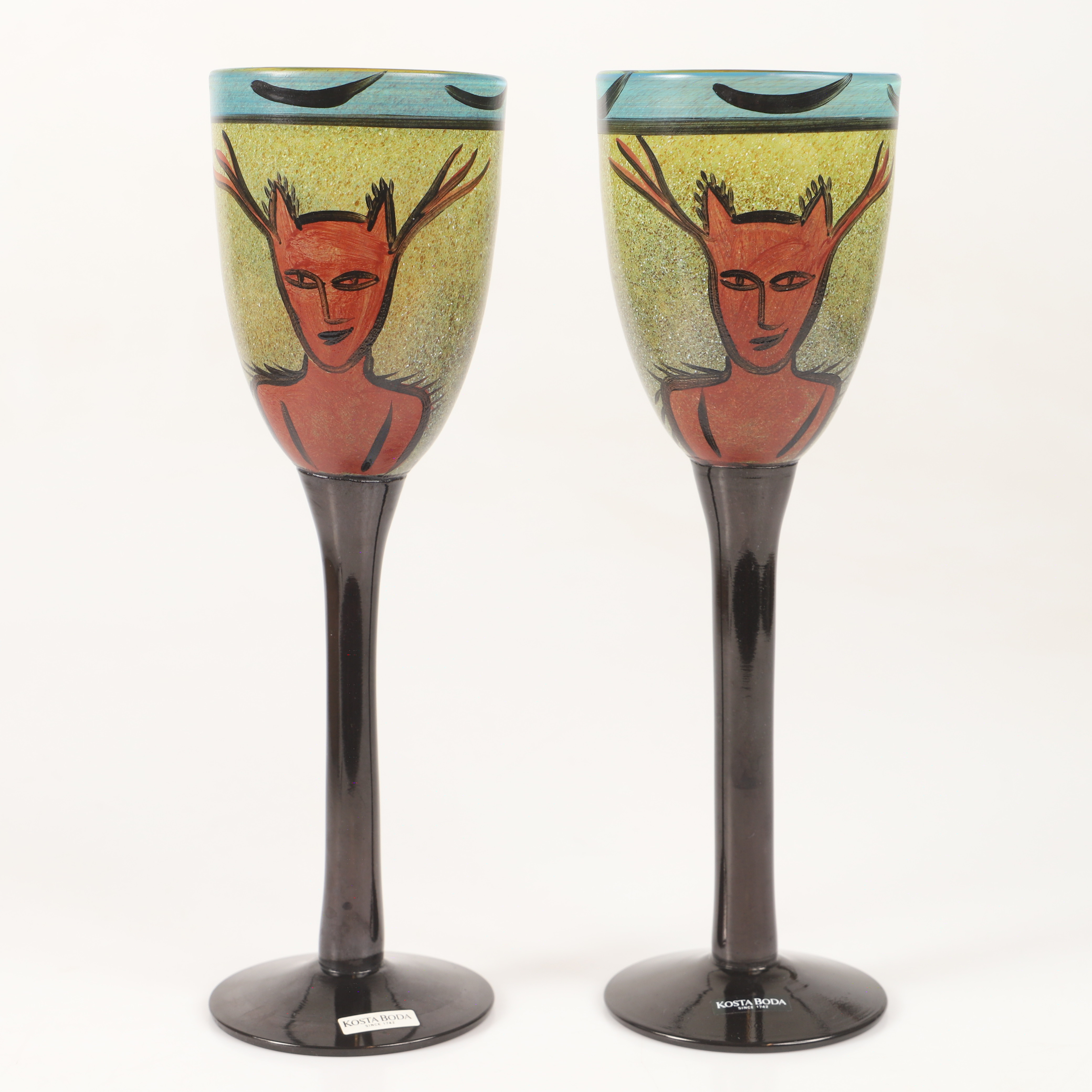 ULRICA HYDMAN-VALLIEN. Pokalglas, 2 stycken, "Nevada", målat glas, bl. a. Artist Collection, Kosta Boda, 1994.