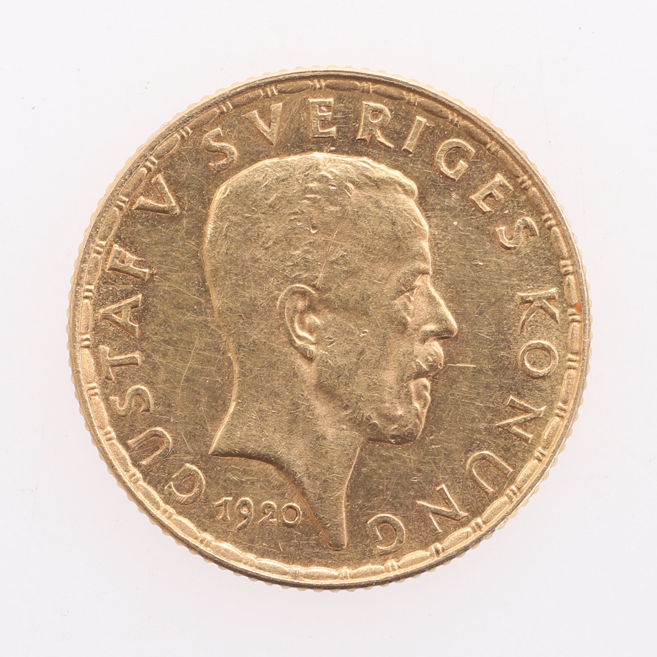GULDMYNT, Gustav V, 5 kr, 1920, 21,6 karat.