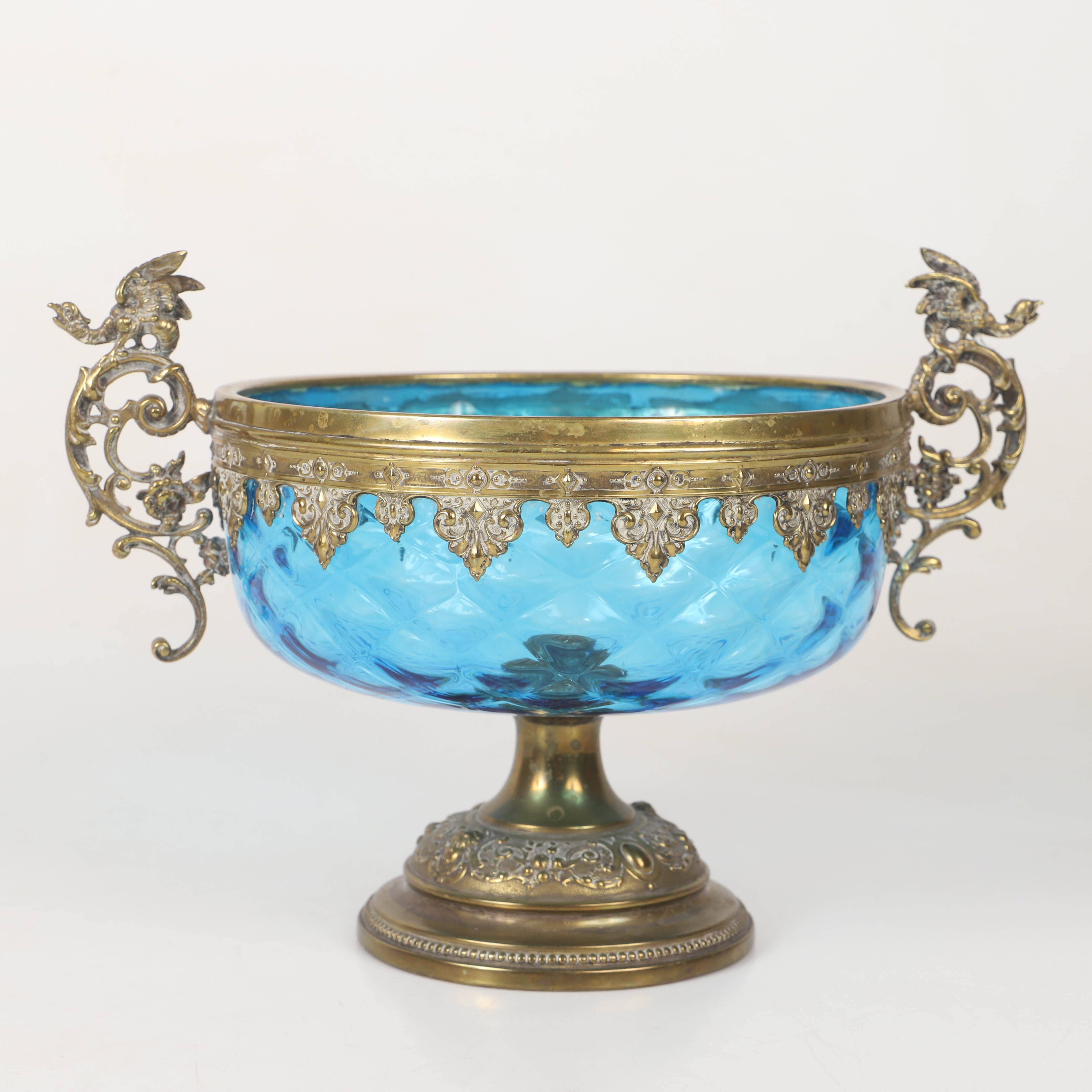 UPPSATSSKÅL, glas/mässing, 1800-talets senare del.