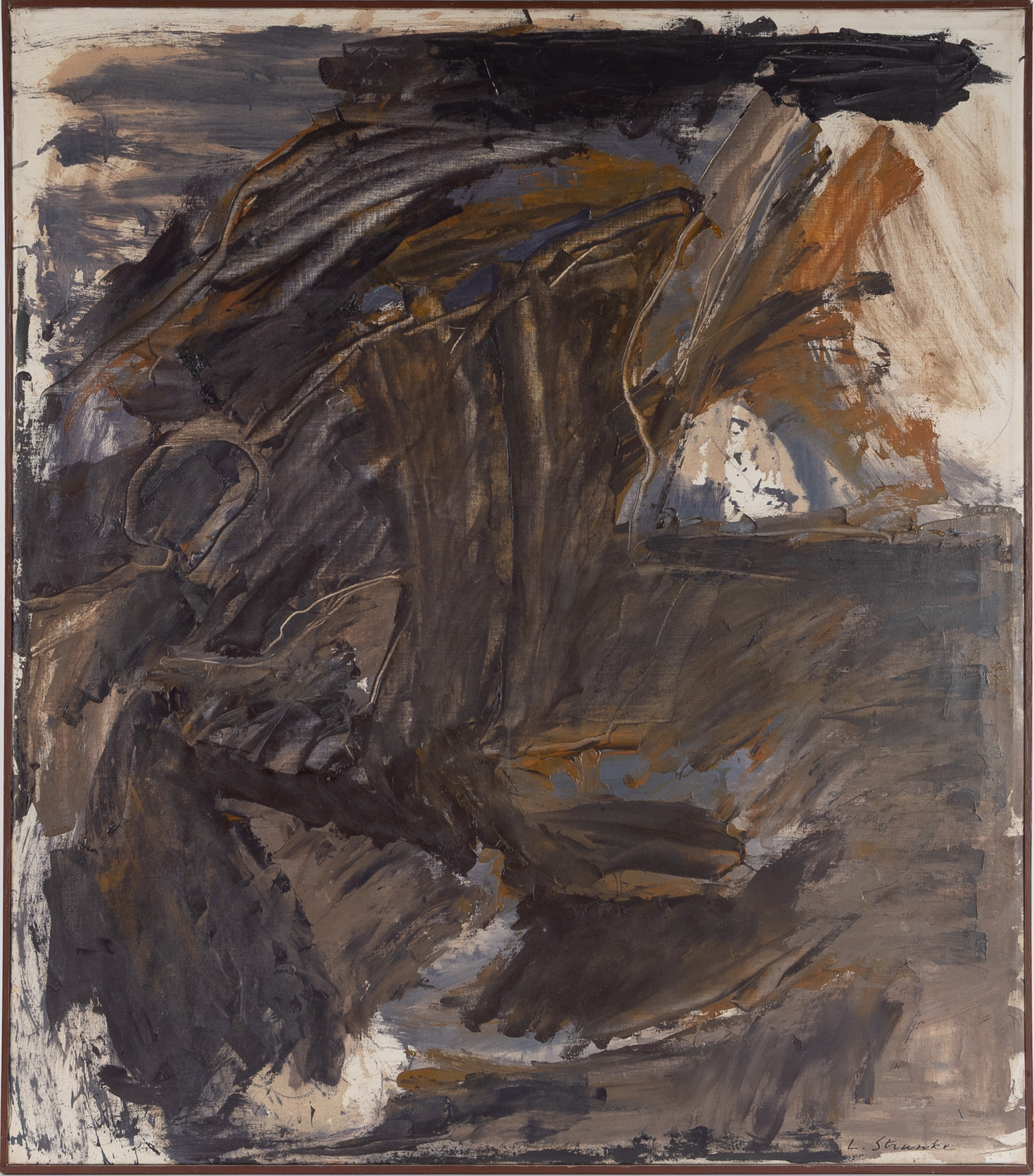 LARIS STRUNKE (LETTLAND / SVERIGE, 1931-2020). "Under bron", olja på duk, daterad Rom-1963.