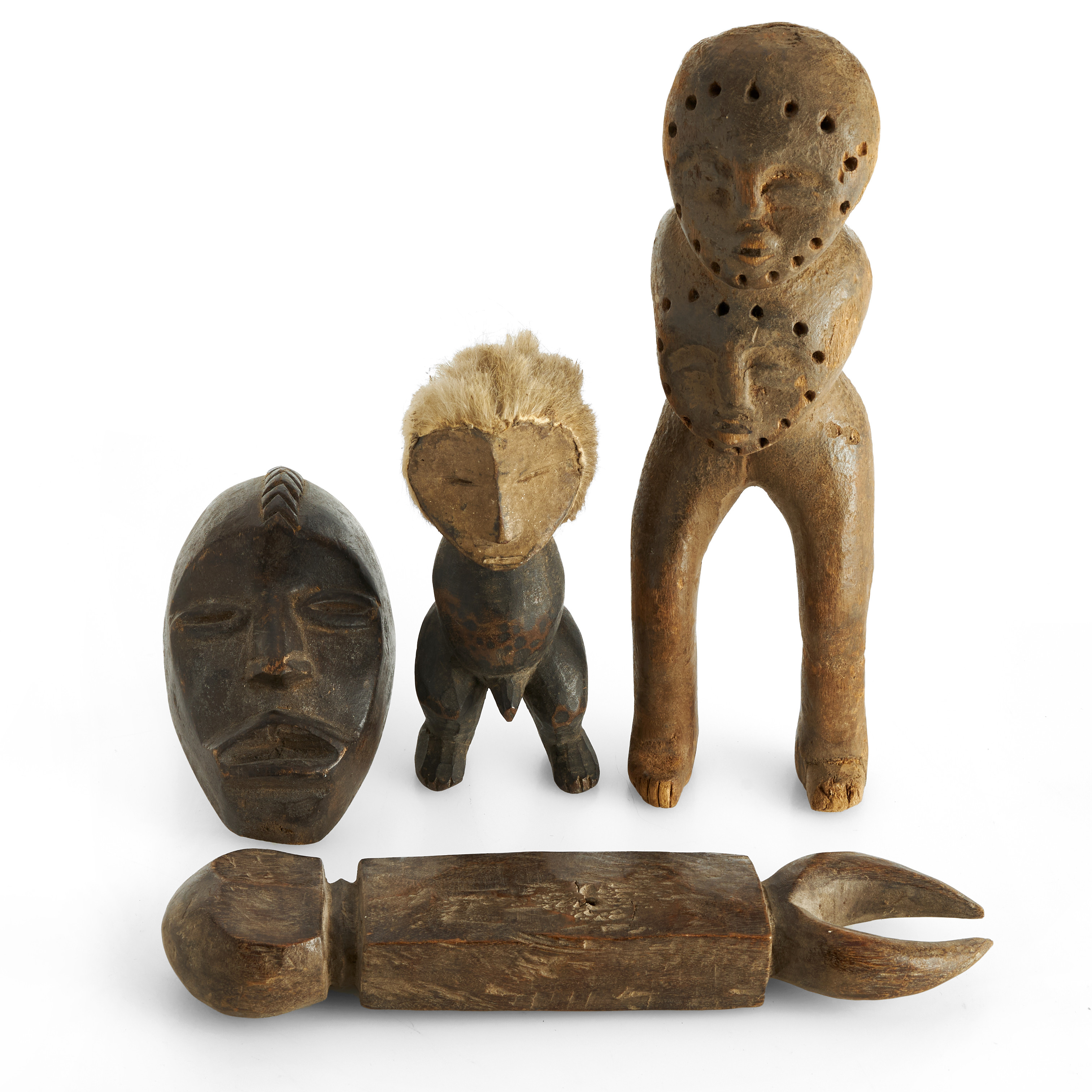 AFRIKANA, 2 skulpturer, fetishmask, stav.