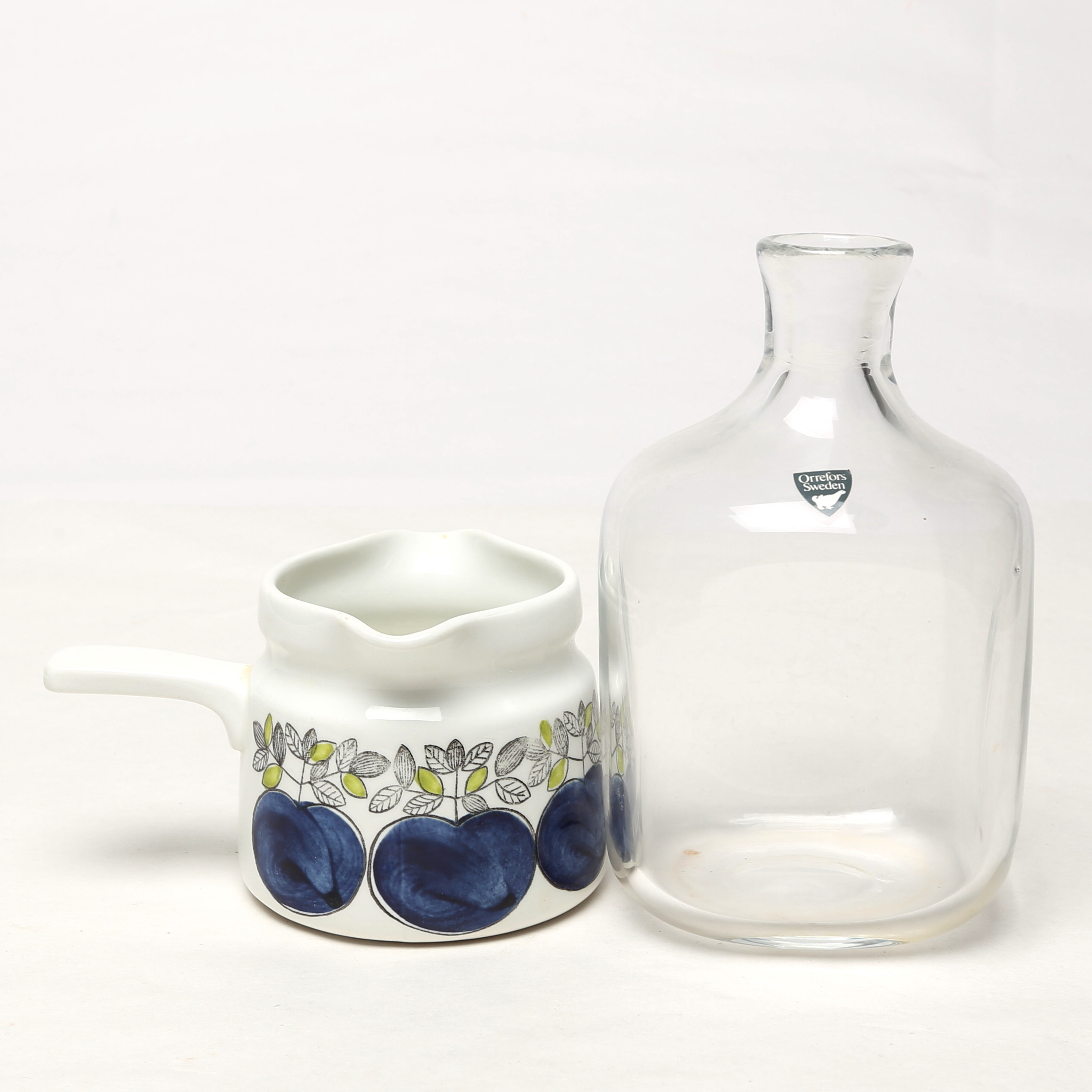 KARAFF och SÅSKANNA, glas/porslin, Orrefors och Rörstrand "Viktoria".