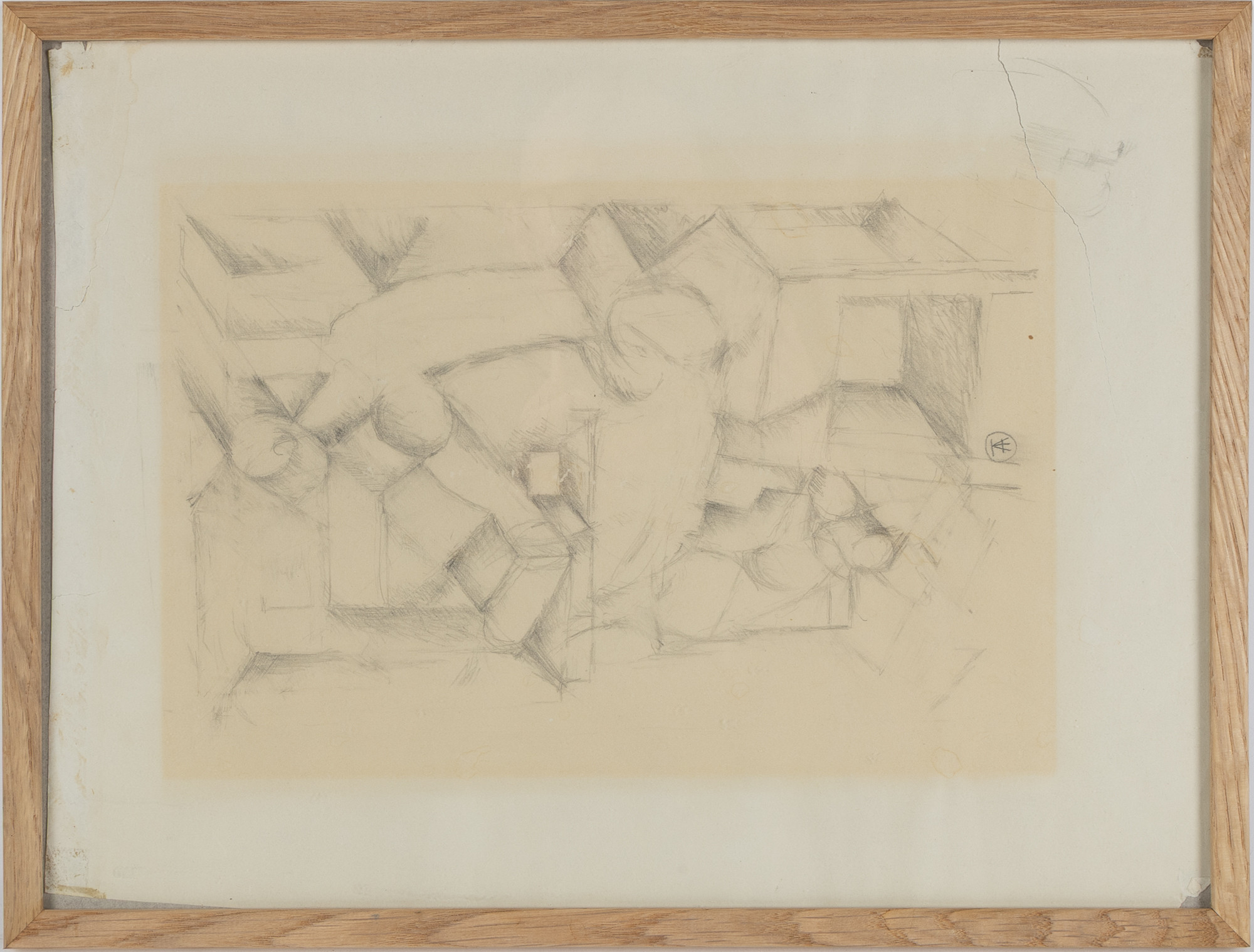 ARNE TENGBLAD. Figurkomposition, teckning, blyerts på papper.