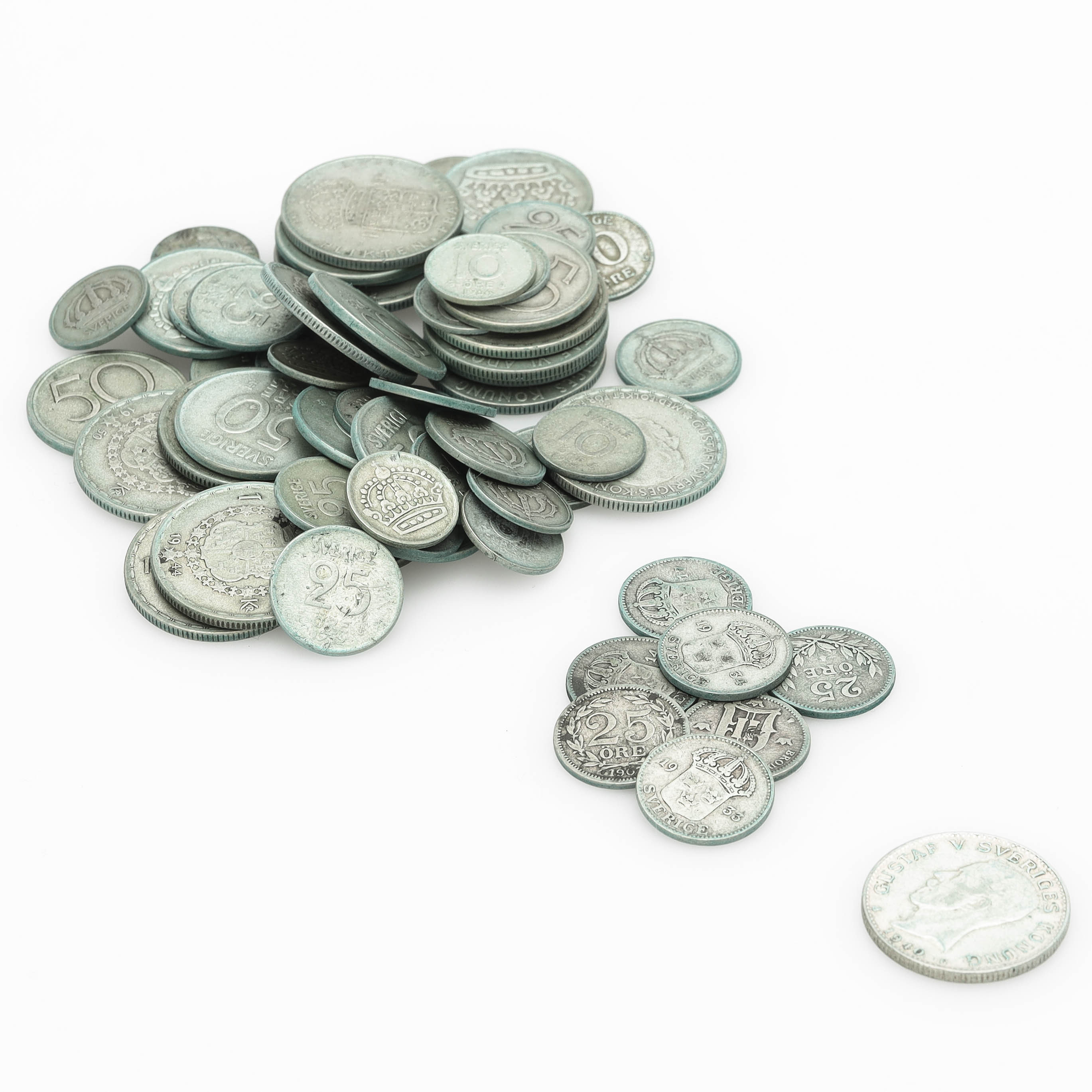 SAMLING MYNT, silver, Sverige, 40 - 80%, finsilvervikt ca 100 gram.