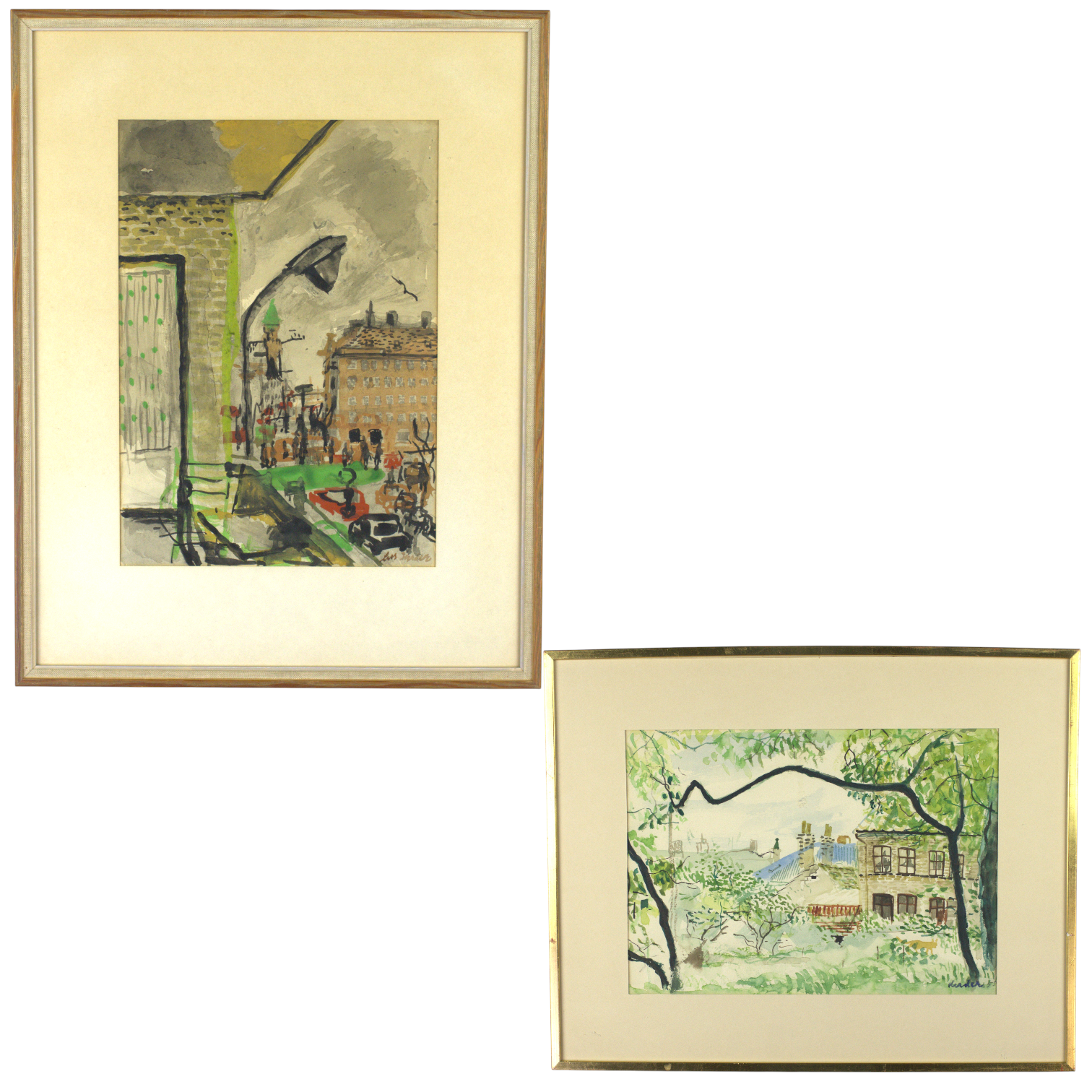 LARS HERDER. Akvareller, 2 st. Helsingborgsmotiv, signerade.