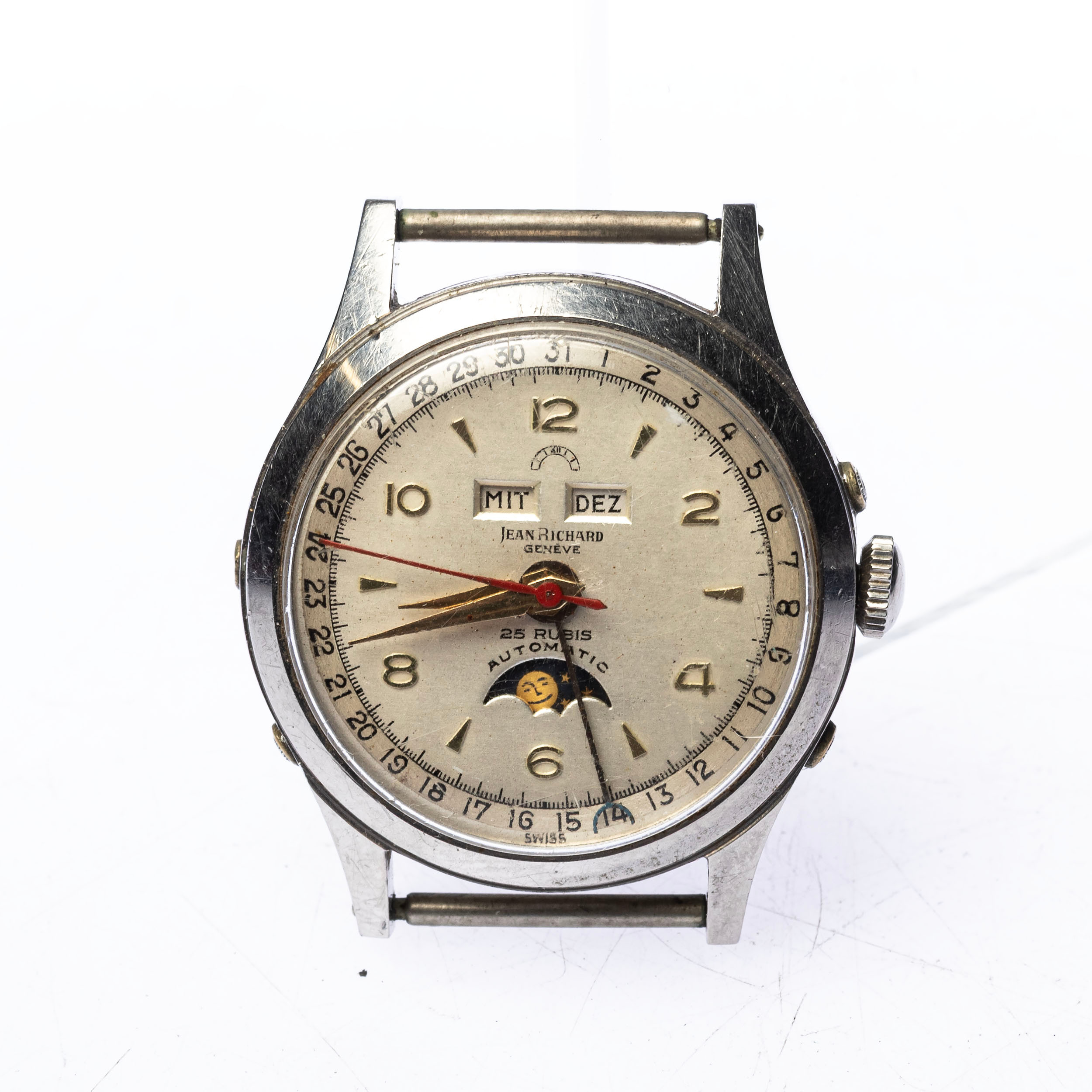 JEAN RICHARD Geneve, stål, automatisk, datum, dag, månfas, 1950-tal.