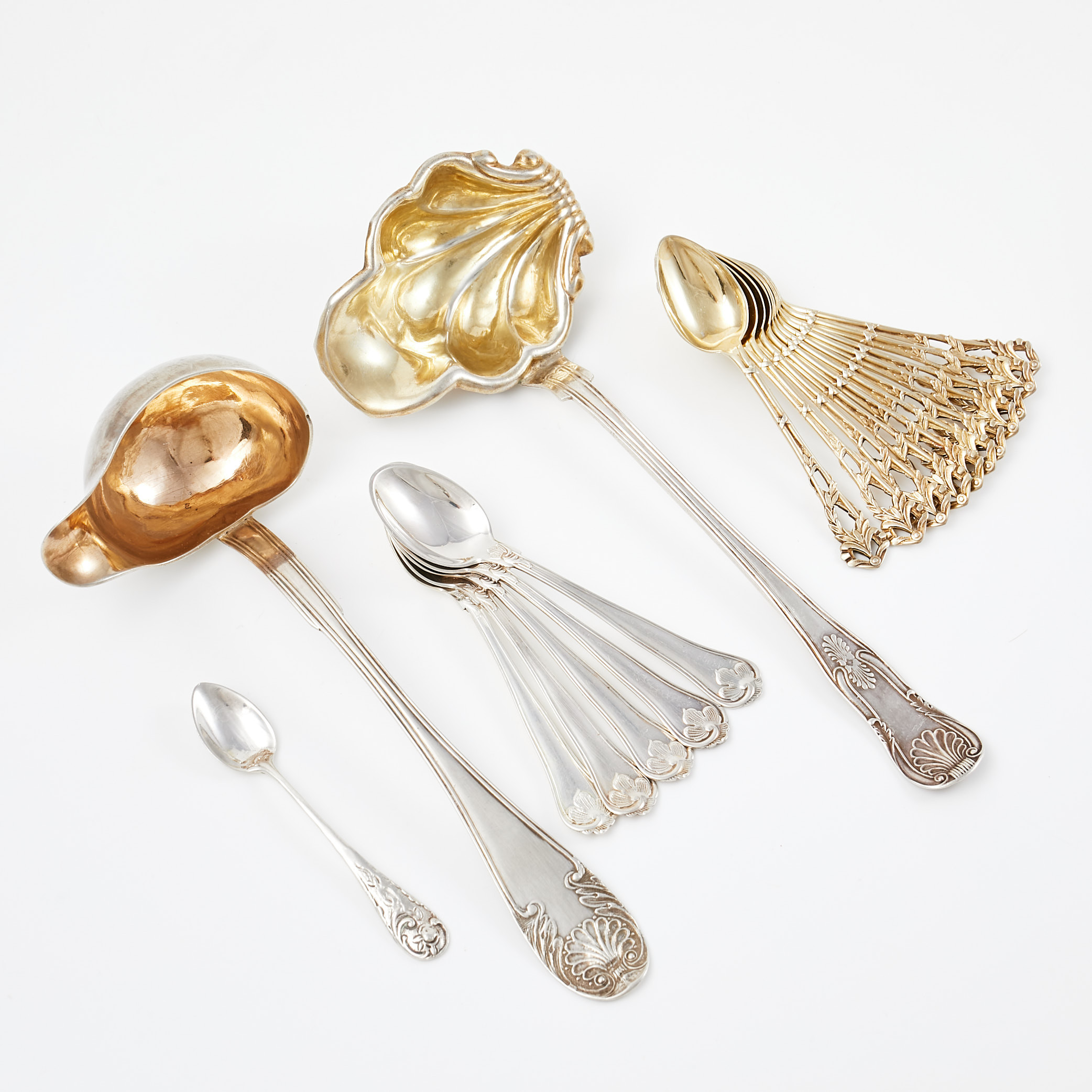 SKEDAR, SÅSSLEVAR, 19 dlr, silver, delvis förgyllt, olika modeller och tillverkning bl.a Michael Olof Barkman, Varberg, 18/1900-tal.