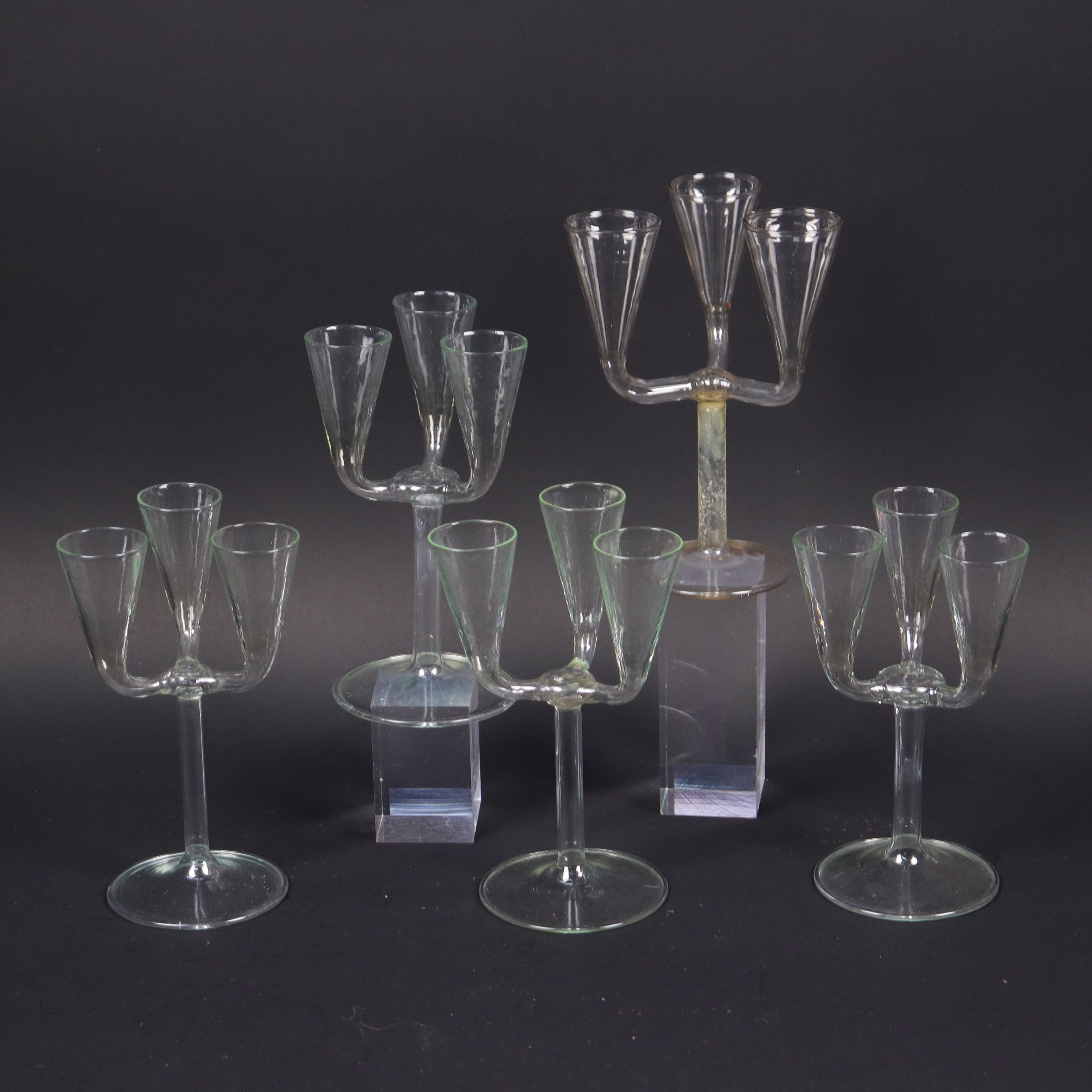 SNAPSGLAS, 3-armade, möjligen Trelleborgs Glasbruk, 5 st.