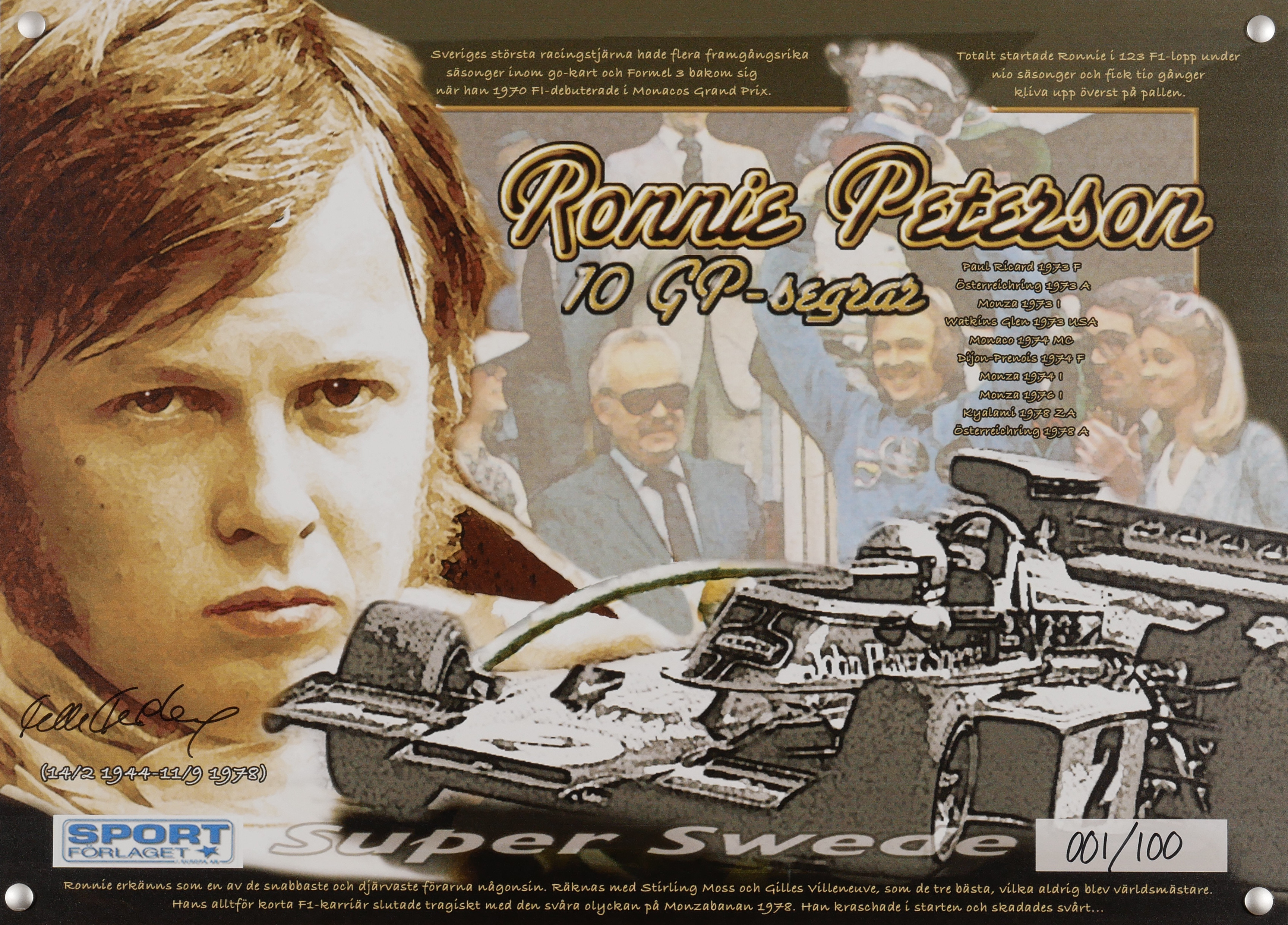 RONNIE PETERSON, skylt, metall, omkring 2000.