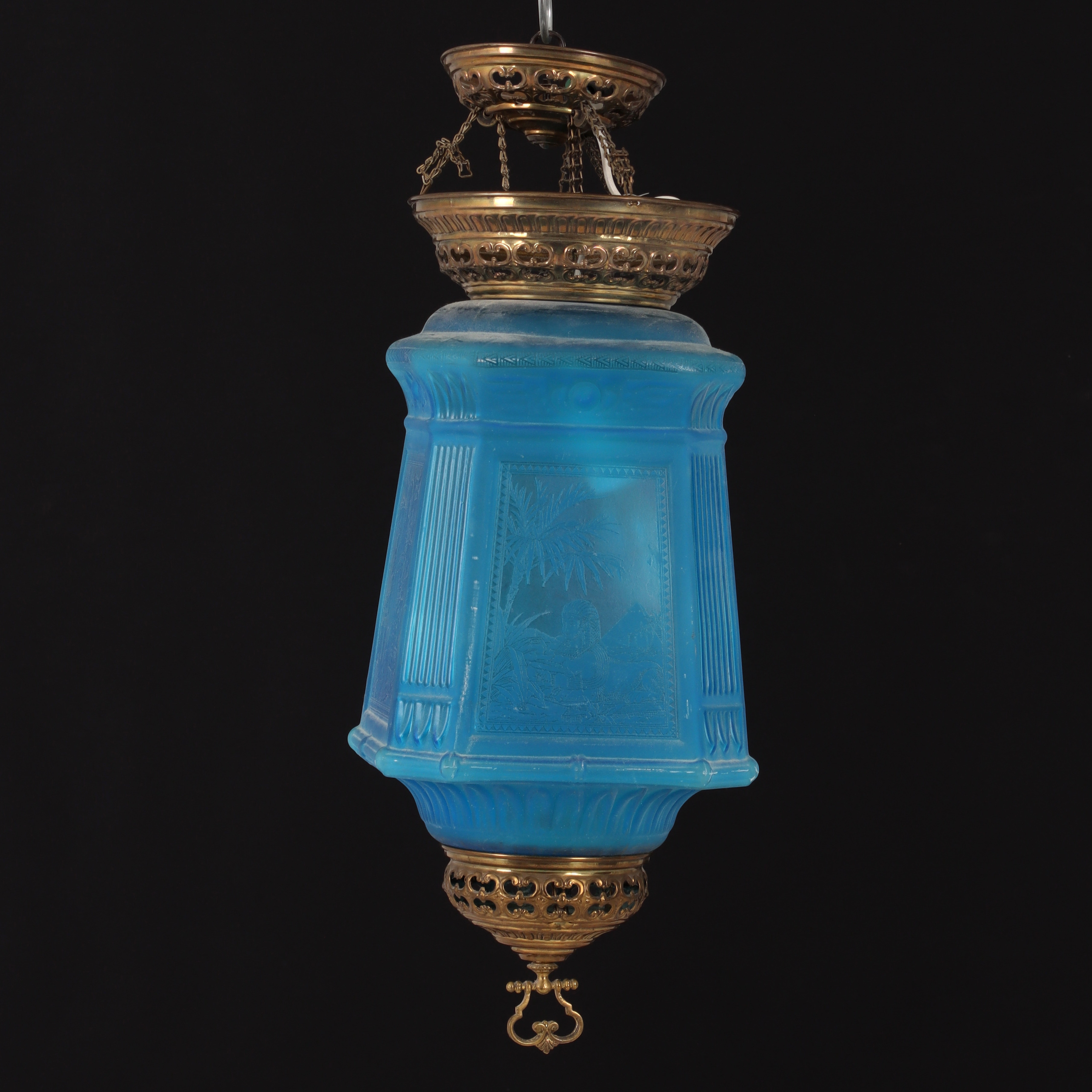 MÅNSKENSLAMPA, glas och metall, 18/1900-tal.