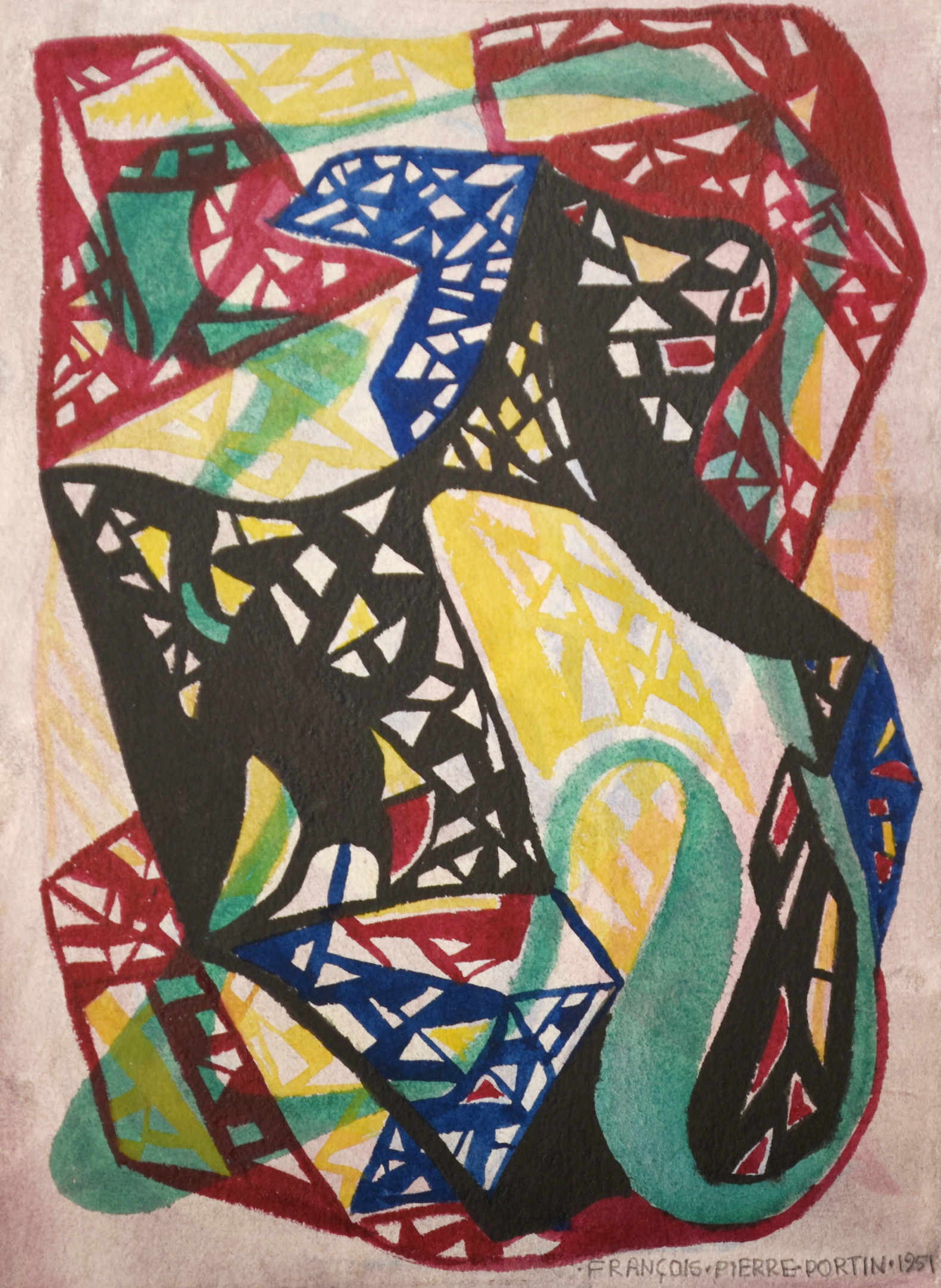 FRANCOIS PIERRE PORTIN. Blanteknik på papper, Abstrakt komposition, Signerad och daterad 1951.