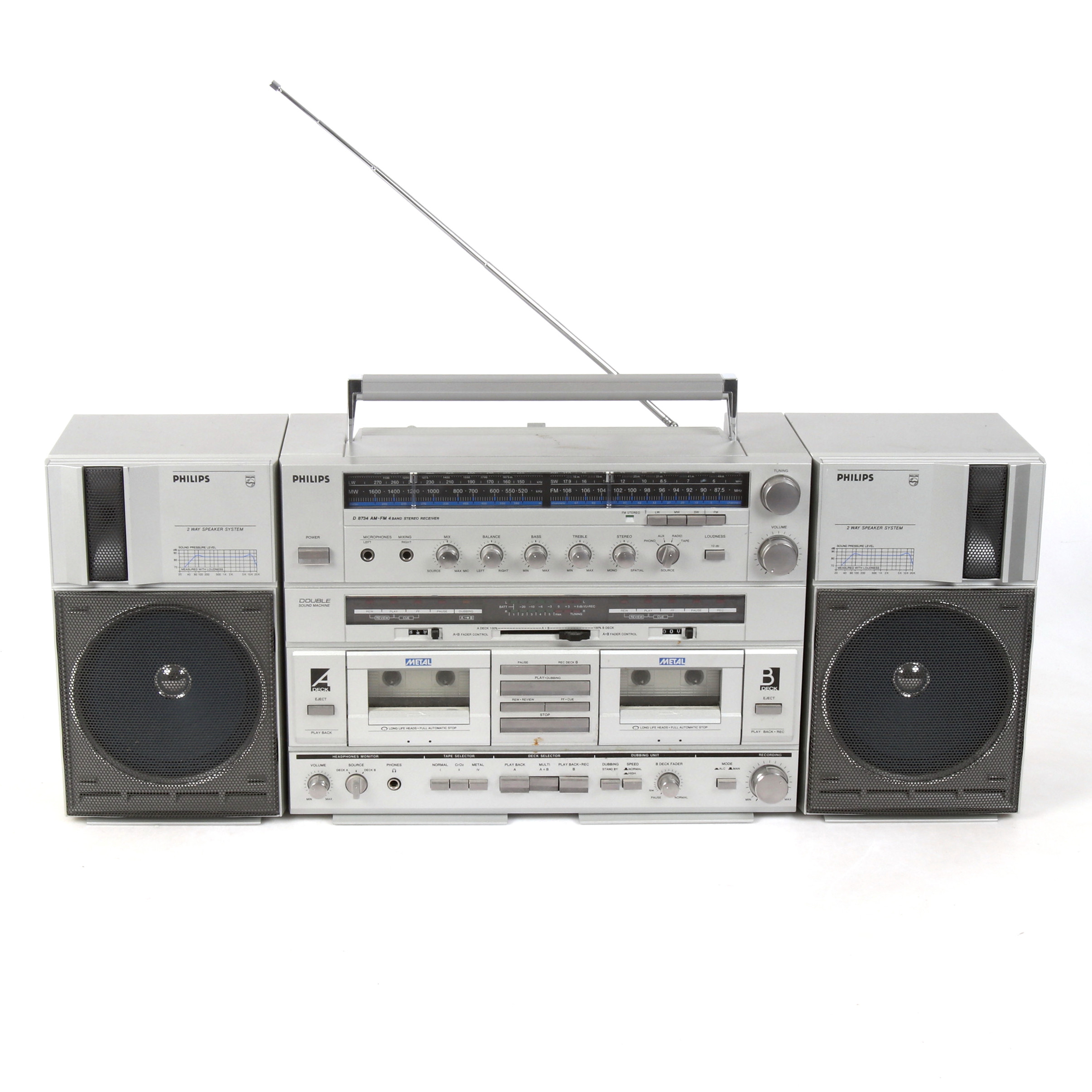 BÄRBAR KASETTBANDSPELARE, sk "Boom Box/Bergssprängare". Philips, D8734. Österrike.