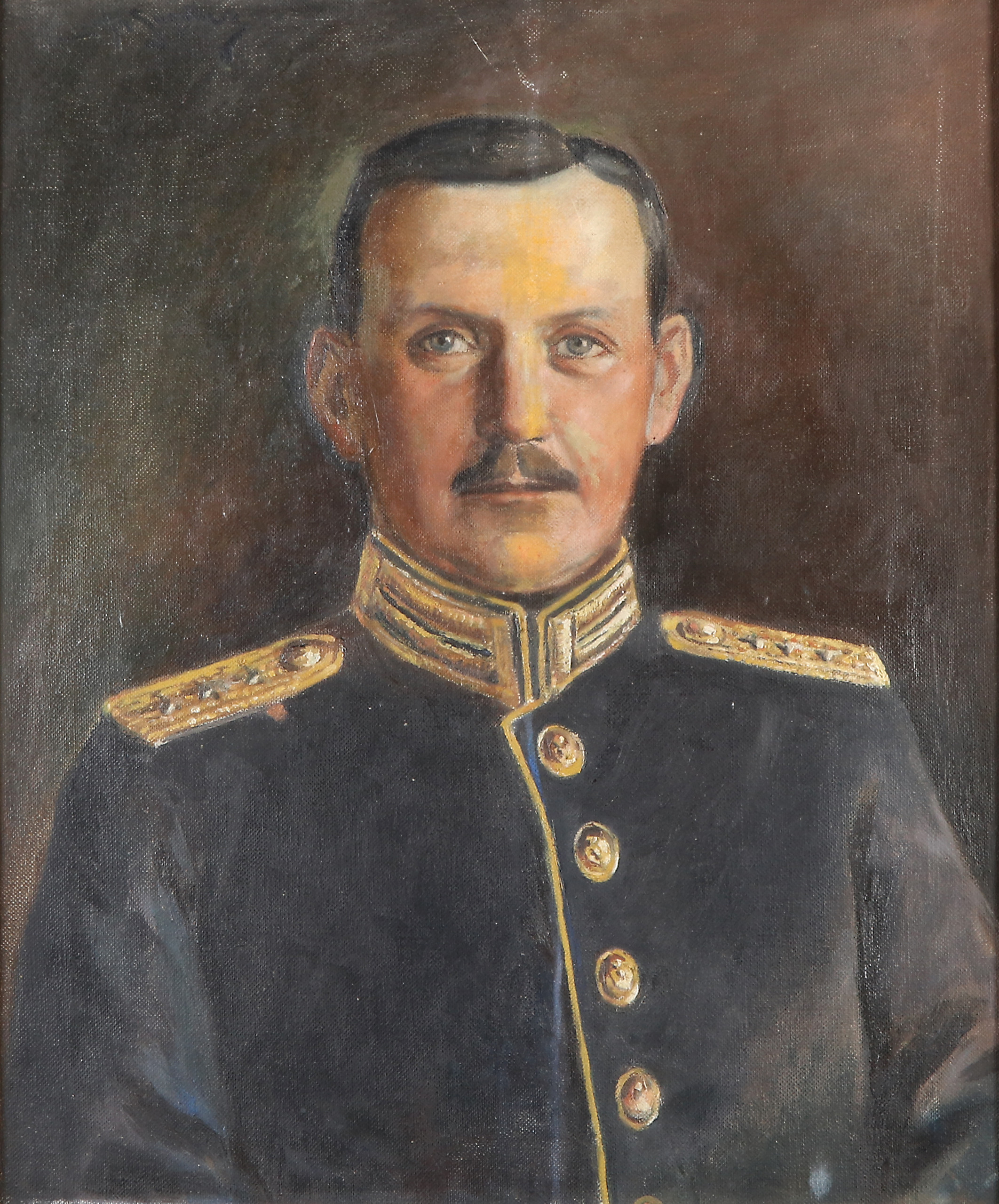 JOHN SUNDBERG. Oljemålning på duk. Porträtt av soldat. Signerad.